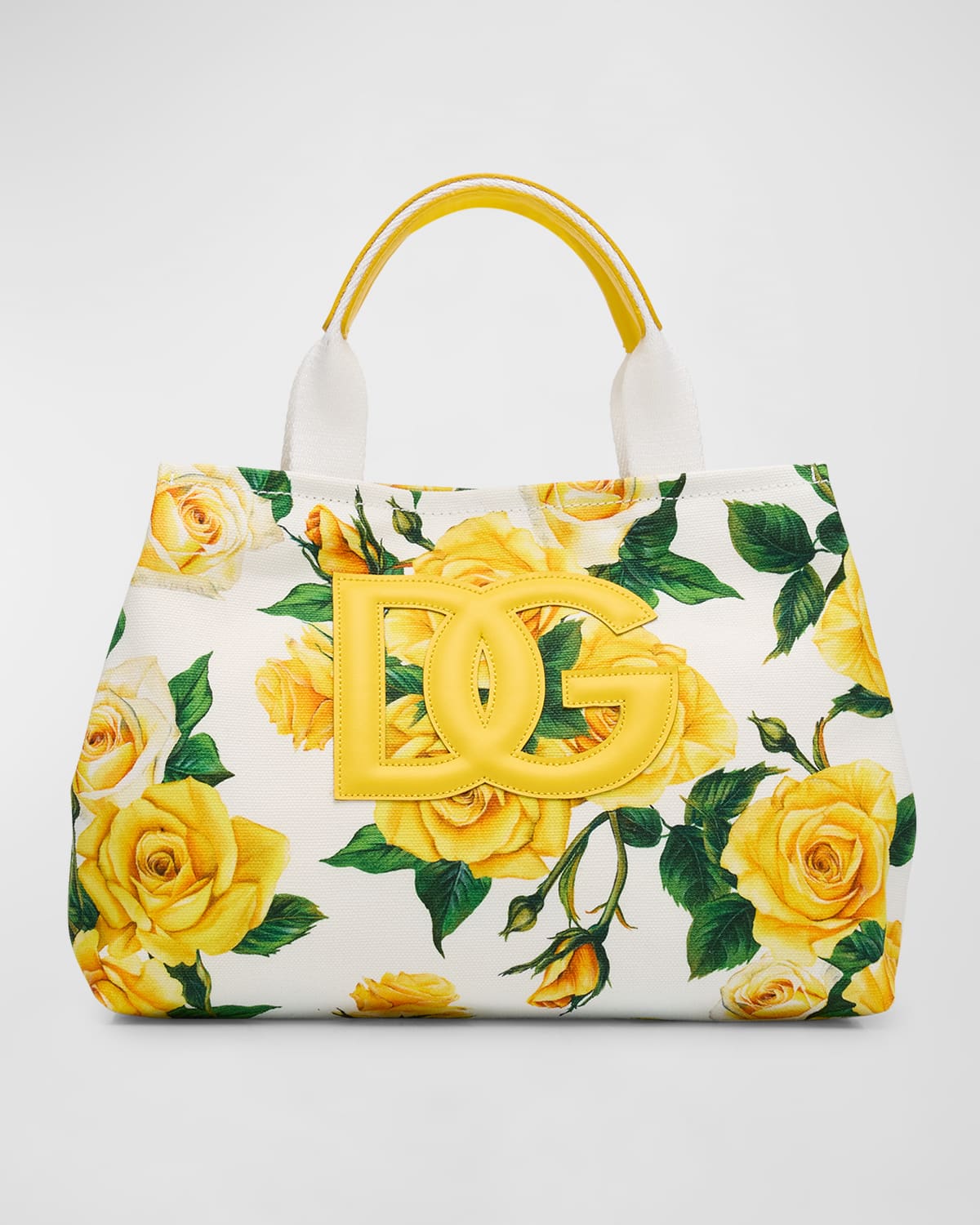 Dolce & Gabbana Kid's Carnation-print Logo Canvas Tote Bag In Printed Ye