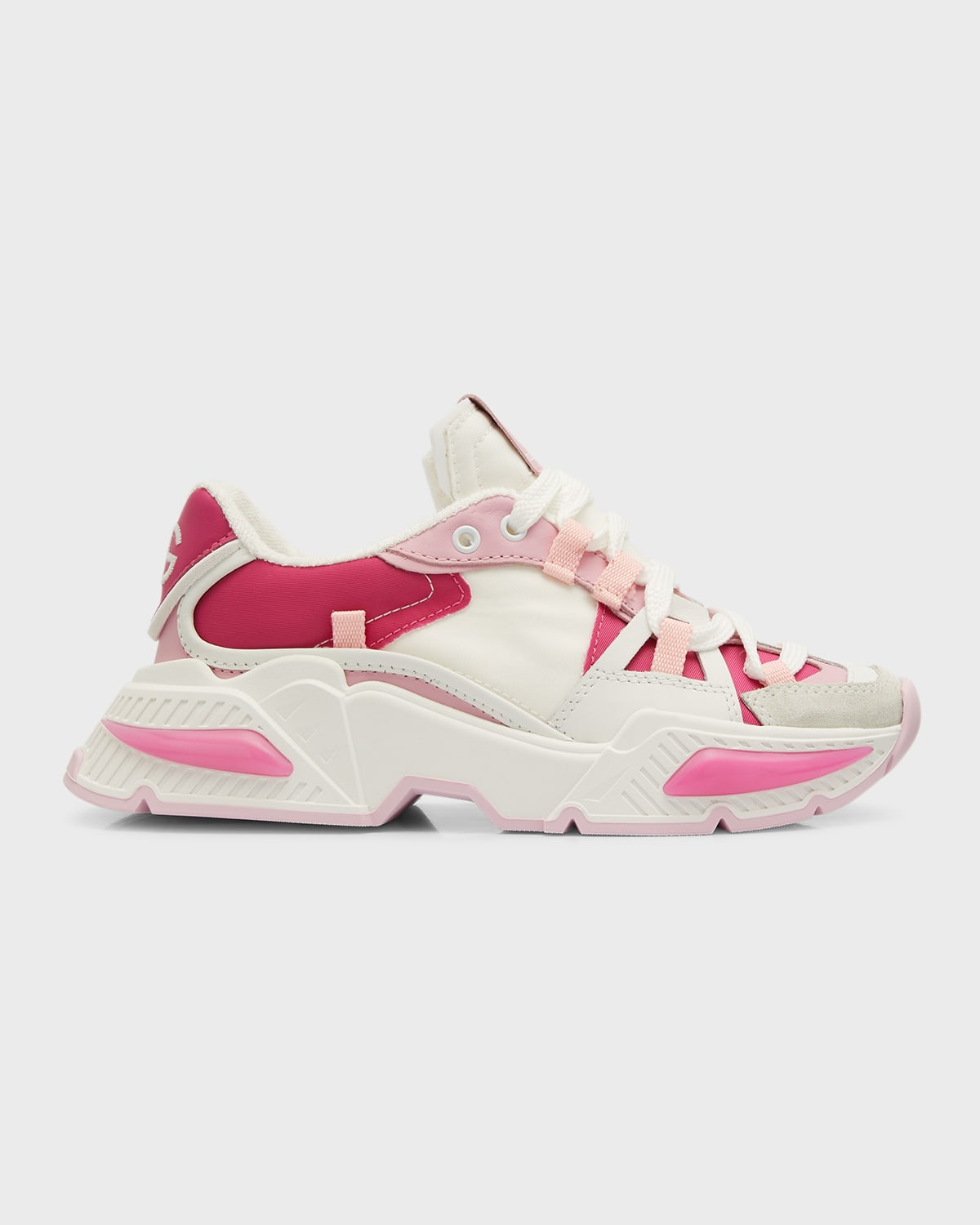 Dolce & Gabbana Colour-block Panel Sneakers In White/pink