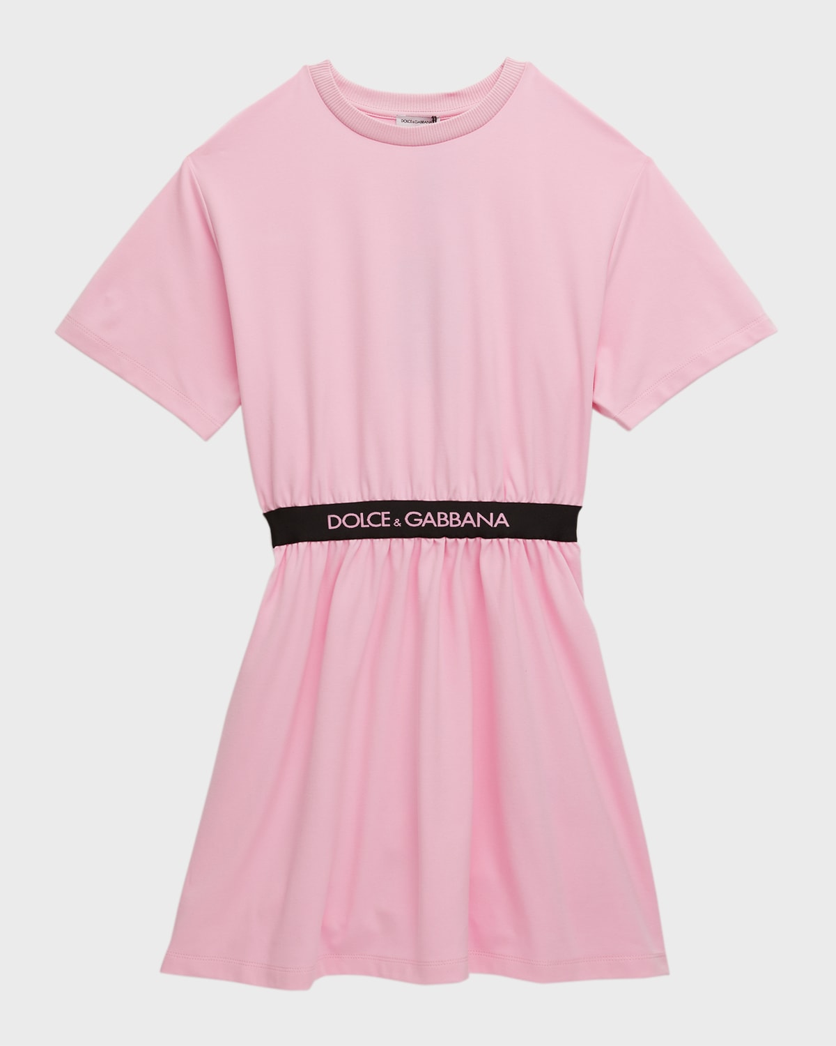 Dolce & Gabbana Kids' Girl's Logo-print Waistband T-shirt Dress In Pink
