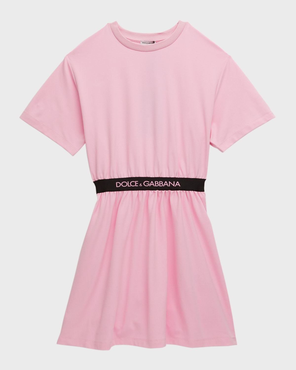 Dolce & Gabbana Girl's Logo-print Waistband T-shirt Dress In Pink