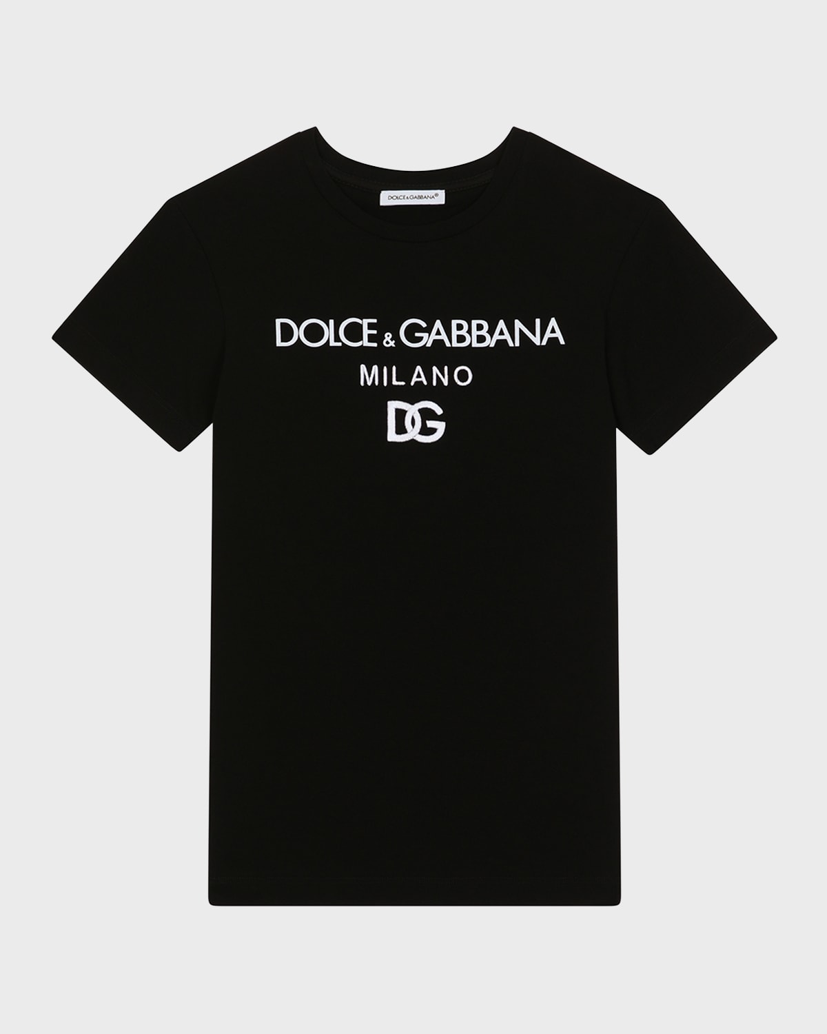 Dolce & Gabbana Kids' Girl's Embroidered Interlocked Logo T-shirt Dress In Black