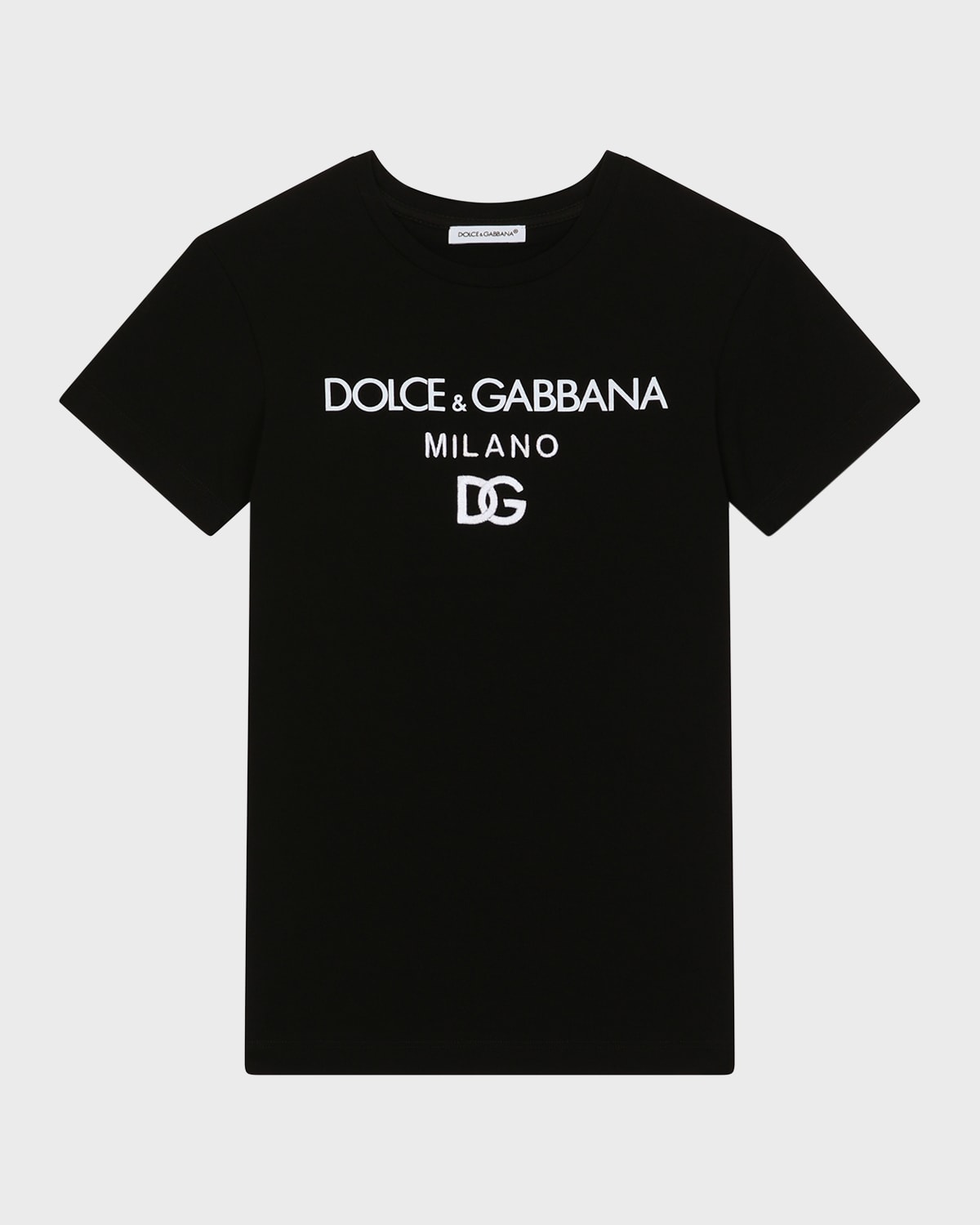 Dolce & Gabbana Kids' Embroidered Logo Stretch Cotton Graphic T-shirt Dress In Black