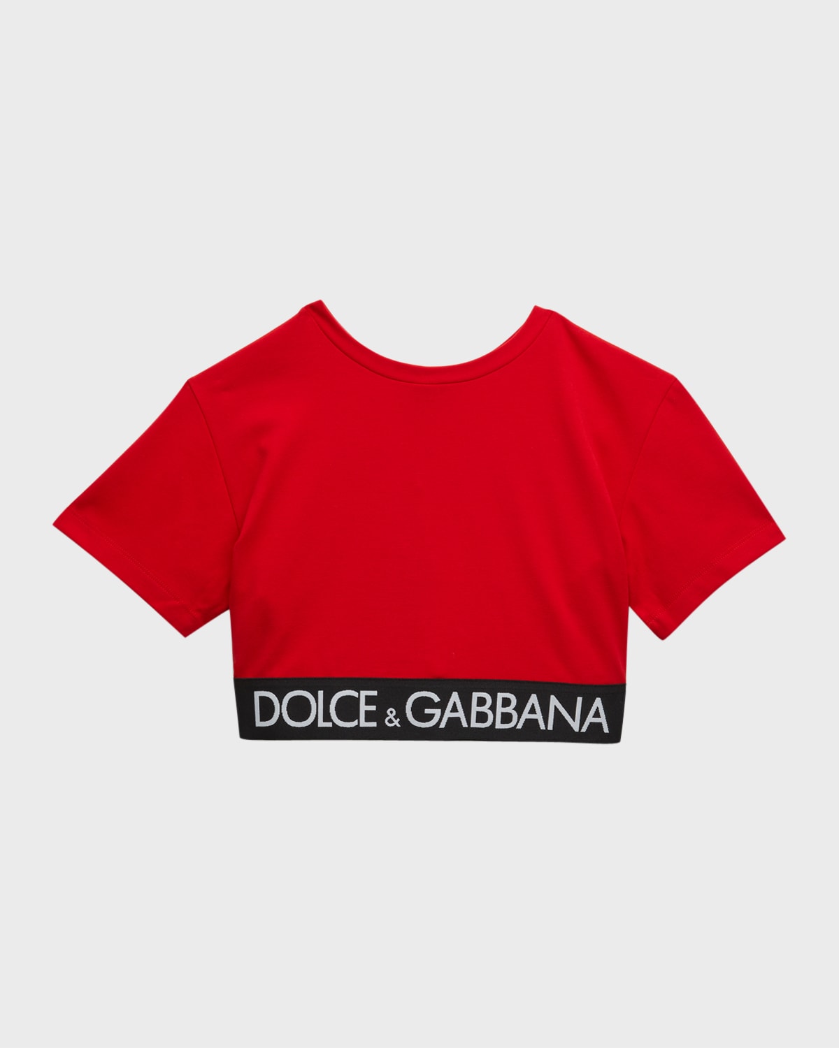 Dolce & Gabbana Kids' Girl's Logo-tape Cropped T-shirt In Nail Red