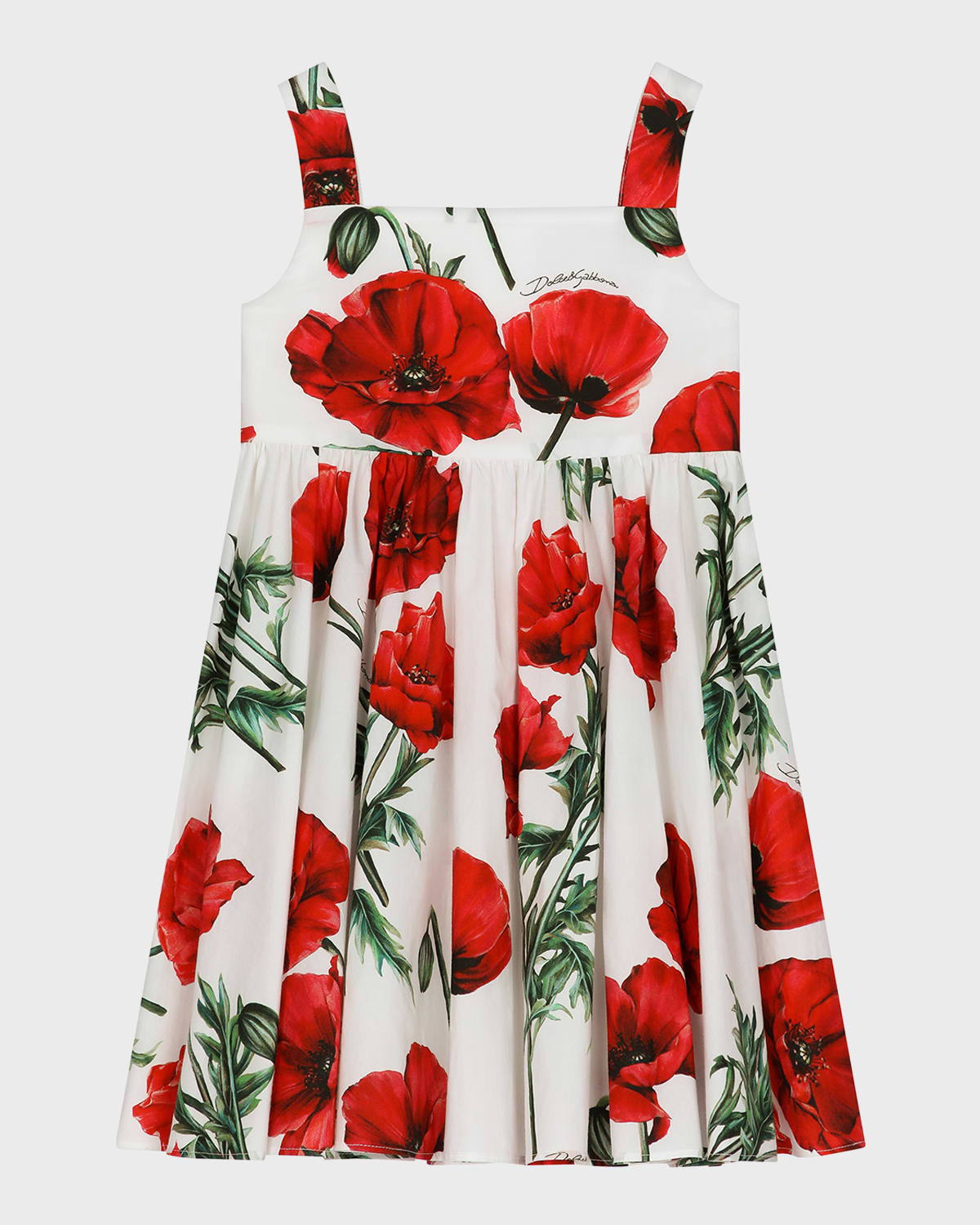 Dolce & Gabbana Girl's Poppy-print Poplin Sun Dress In Multiprint