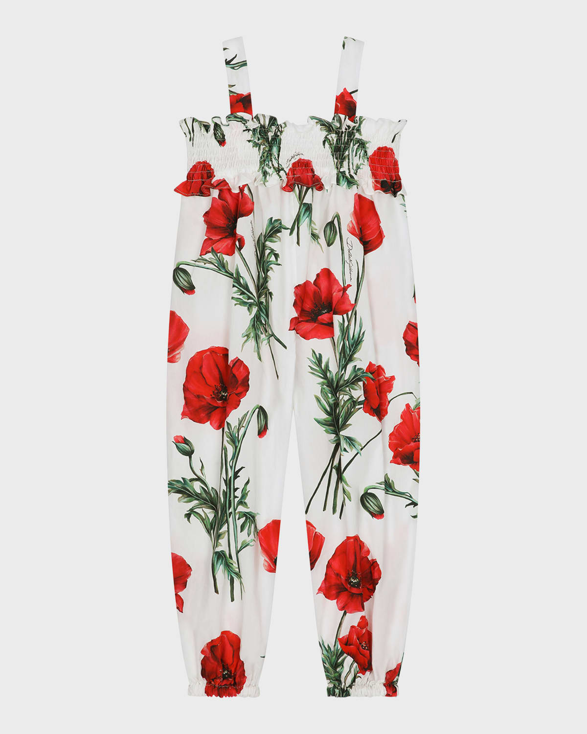 DOLCE & GABBANA GIRL'S POPPY-PRINT SMOCK JUMPSUIT