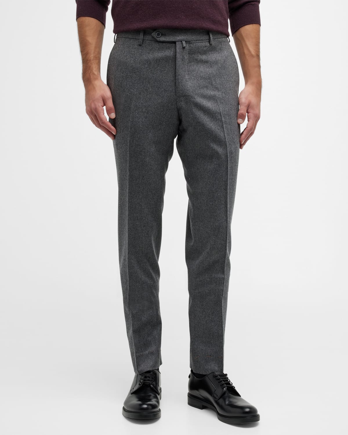 Zanella Men's Cropped Wool-cashmere Flannel Pants In Dark Grey