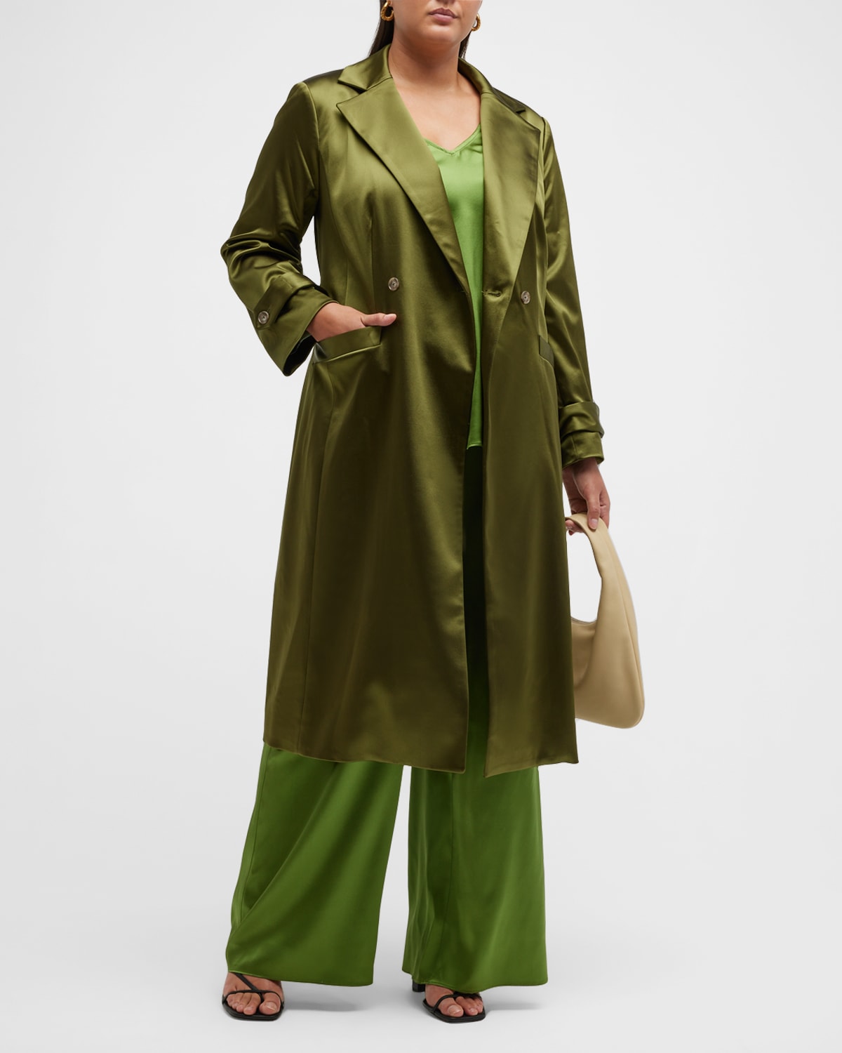 Caterina Belted Stretch Satin Trench Coat