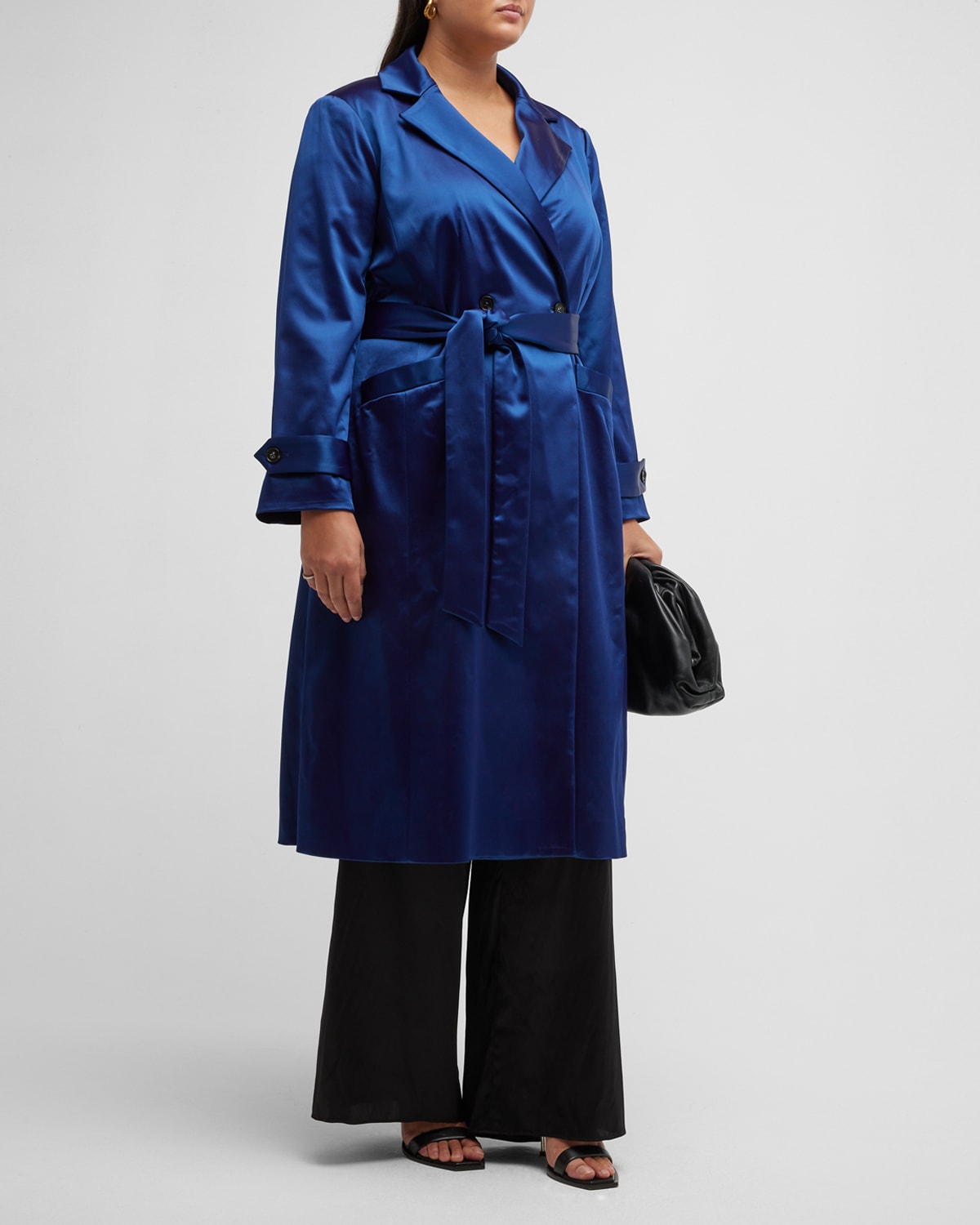 Caterina Belted Stretch Satin Trench Coat