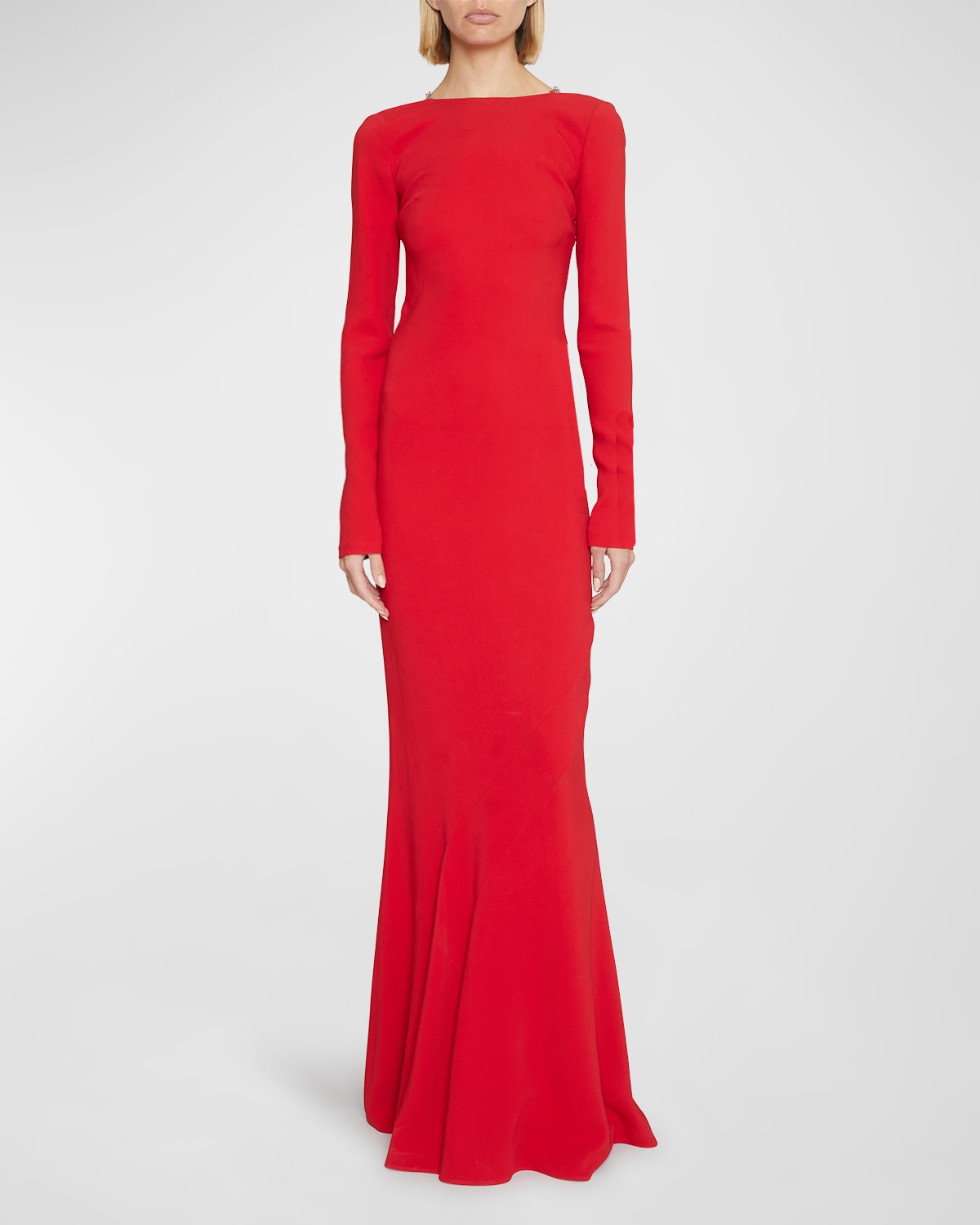 Givenchy Flared-hem Chain-strap Stretch-woven Maxi Dress In Vermillon