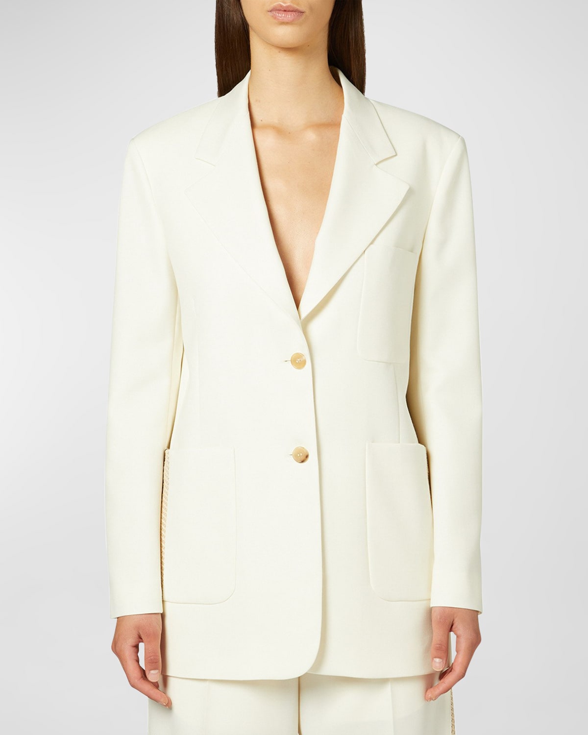 Palm Angels Knitted Tape-detail Blazer In Butter Off White