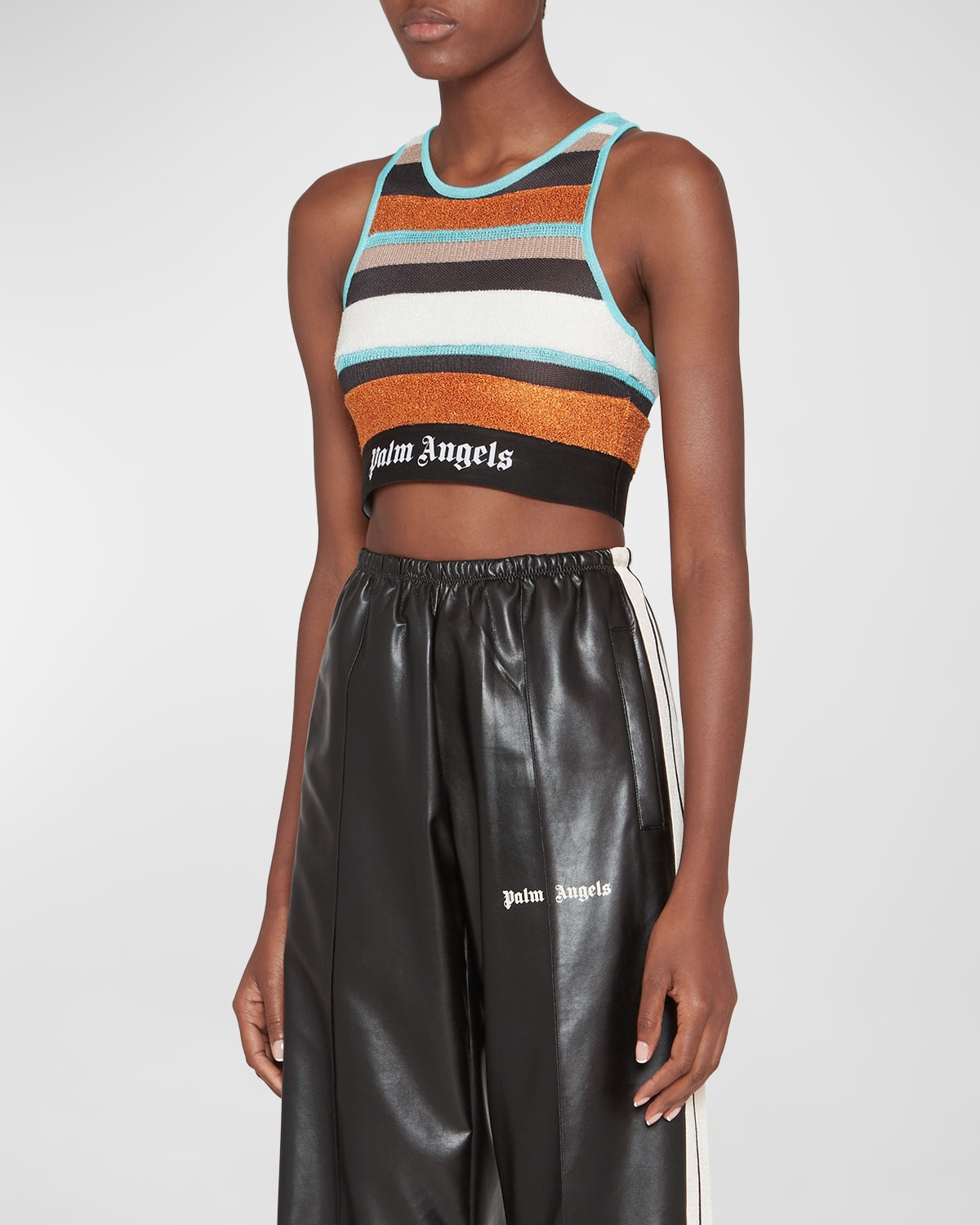 Palm Angels Logo-waistband Striped Knitted Tank Top In Multicolor