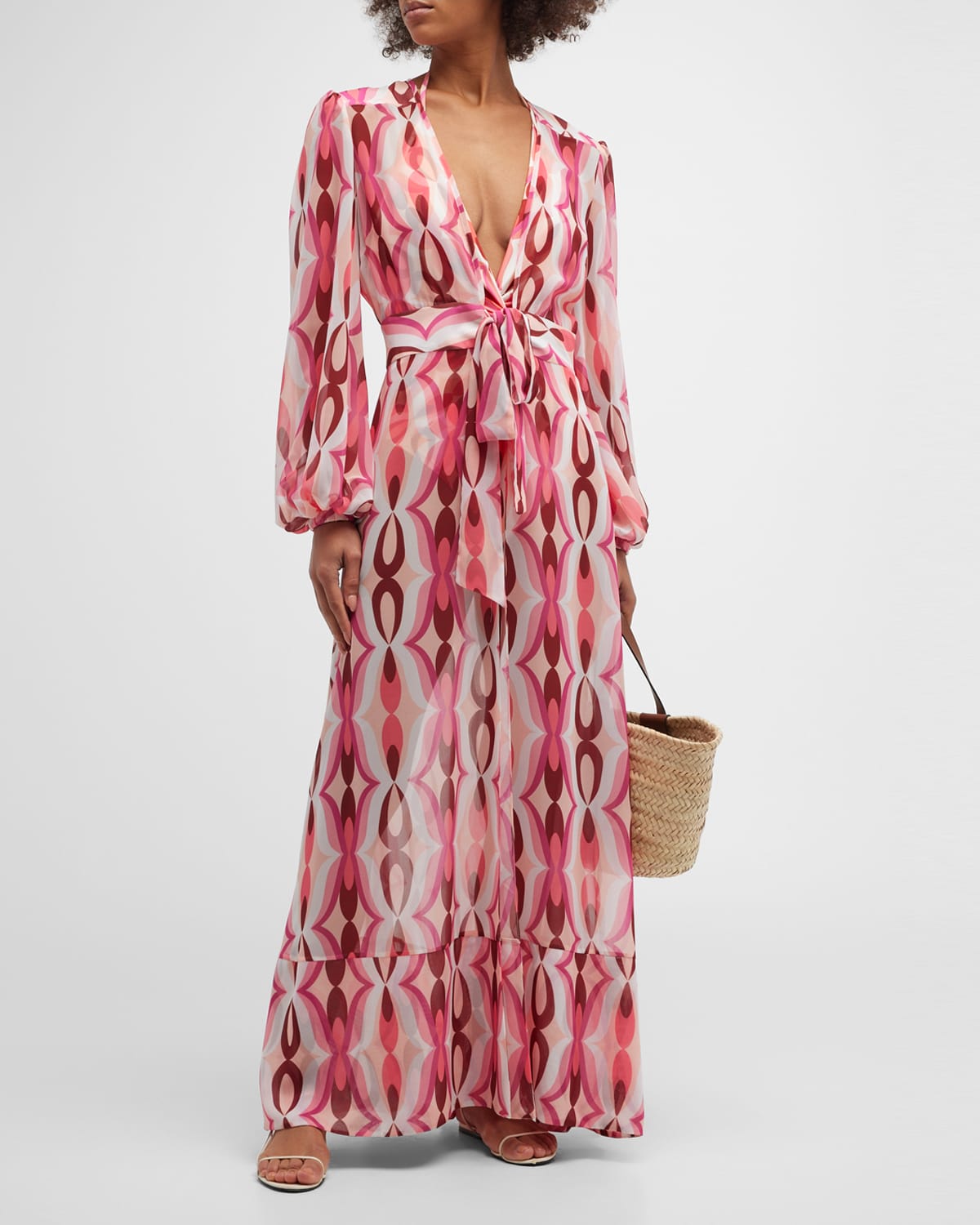 Patbo Hibiscus Tie-front Cover-up Robe In Pink,multi