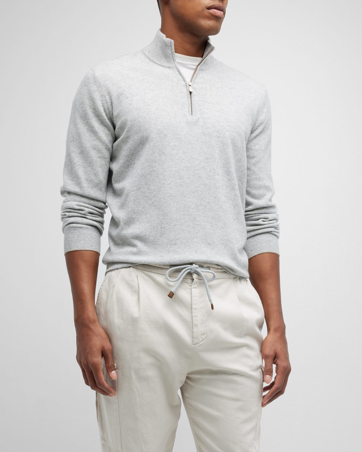 Brunello Cucinelli Men's Cashmere Half-zip Sweater In Ck773 Pebble Grey