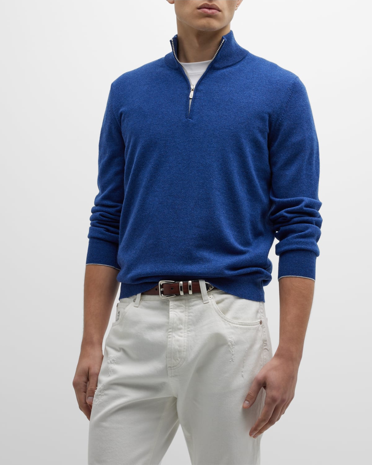 Brunello Cucinelli Men's Cashmere Half-zip Sweater In Cim70 Deep Blue
