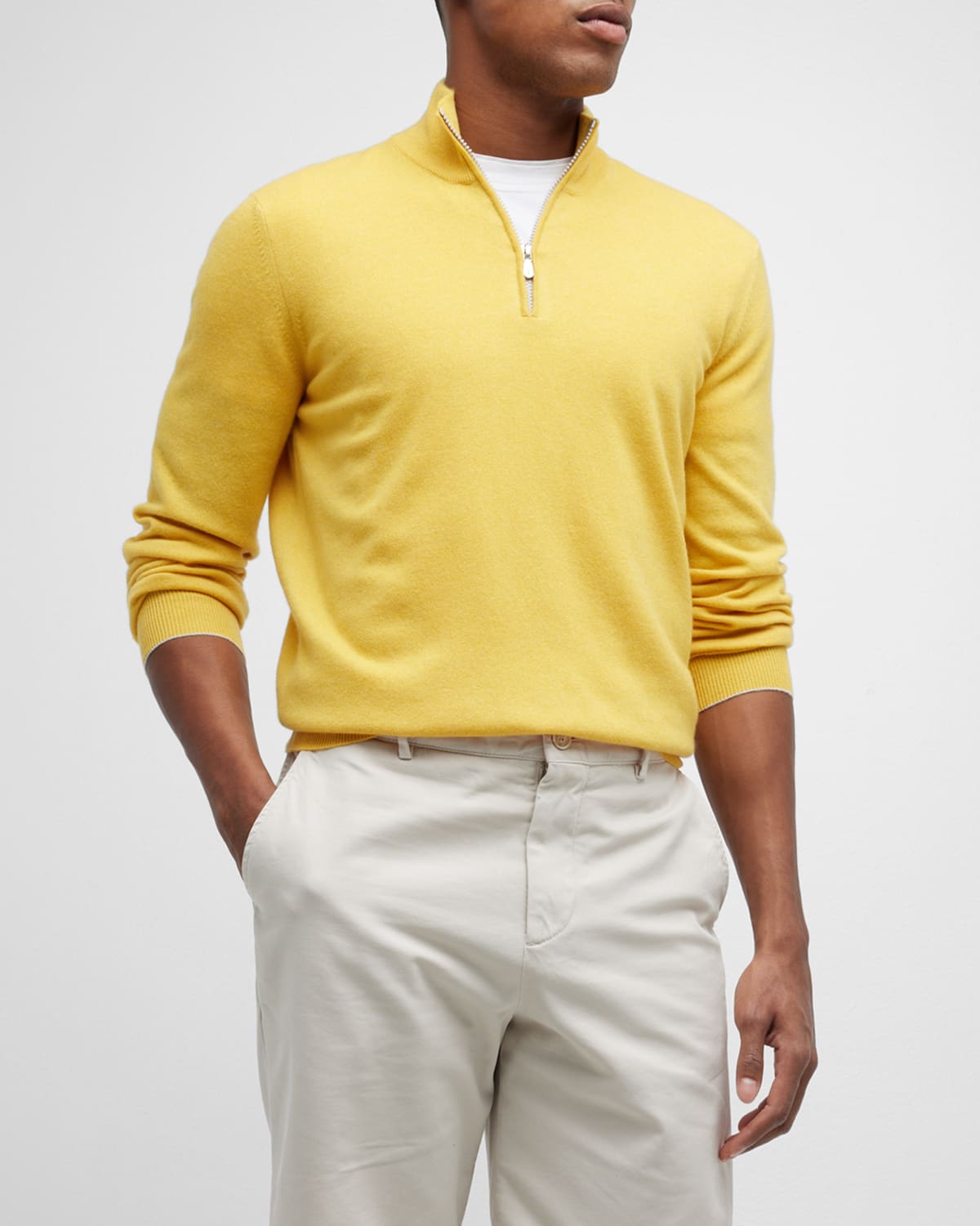 Brunello Cucinelli Men's Cashmere Half-zip Sweater In Cyj41 Yellow
