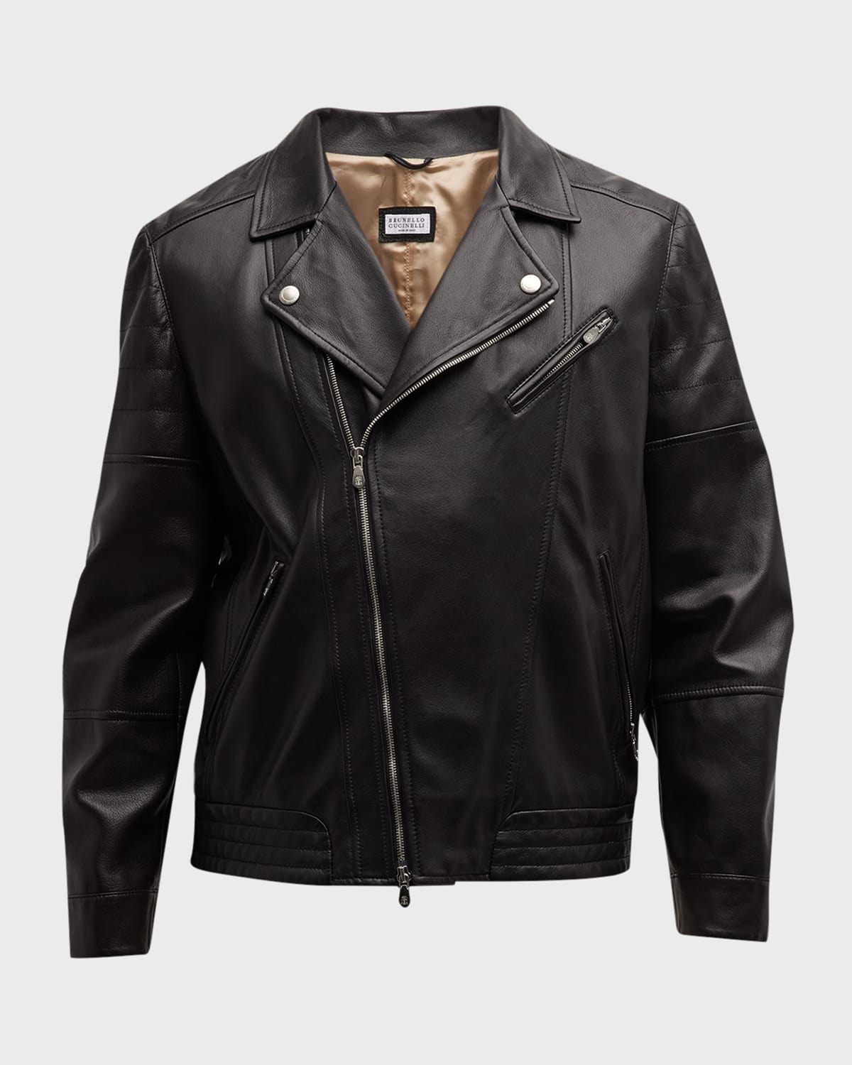 Brunello Cucinelli Leather Biker Jacket In C101 Black