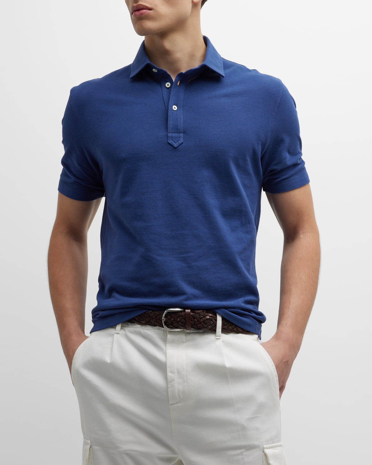 Brunello Cucinelli Men's Cotton Pique Polo Shirt In C9674 Deep Blue