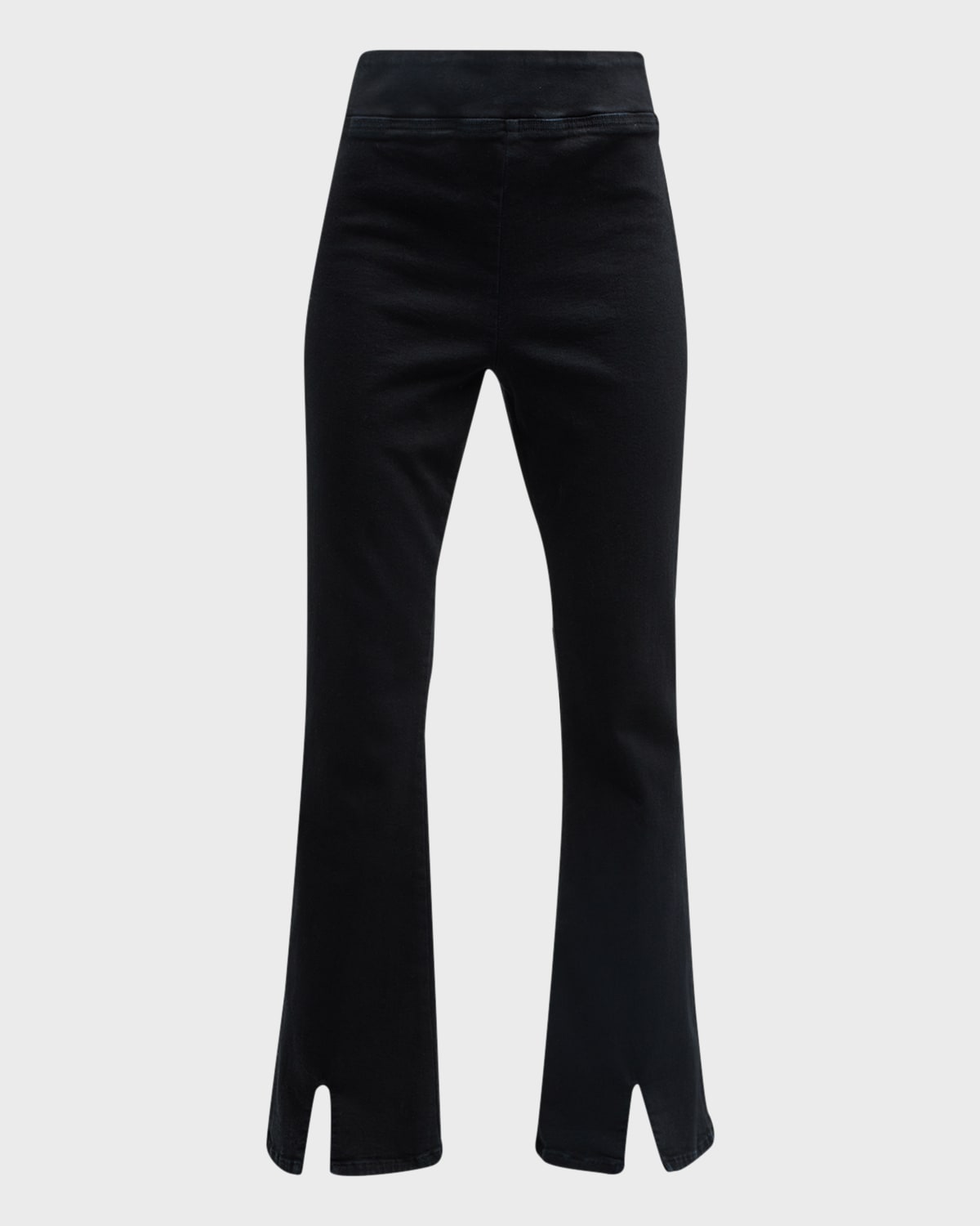 Frame Jet Set Flared Front-slit Jeans In Sheen Noir