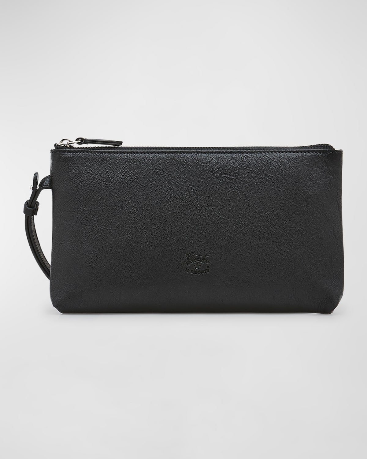 Il Bisonte Oriuolo Vacchetta Leather Clutch Bag In Black