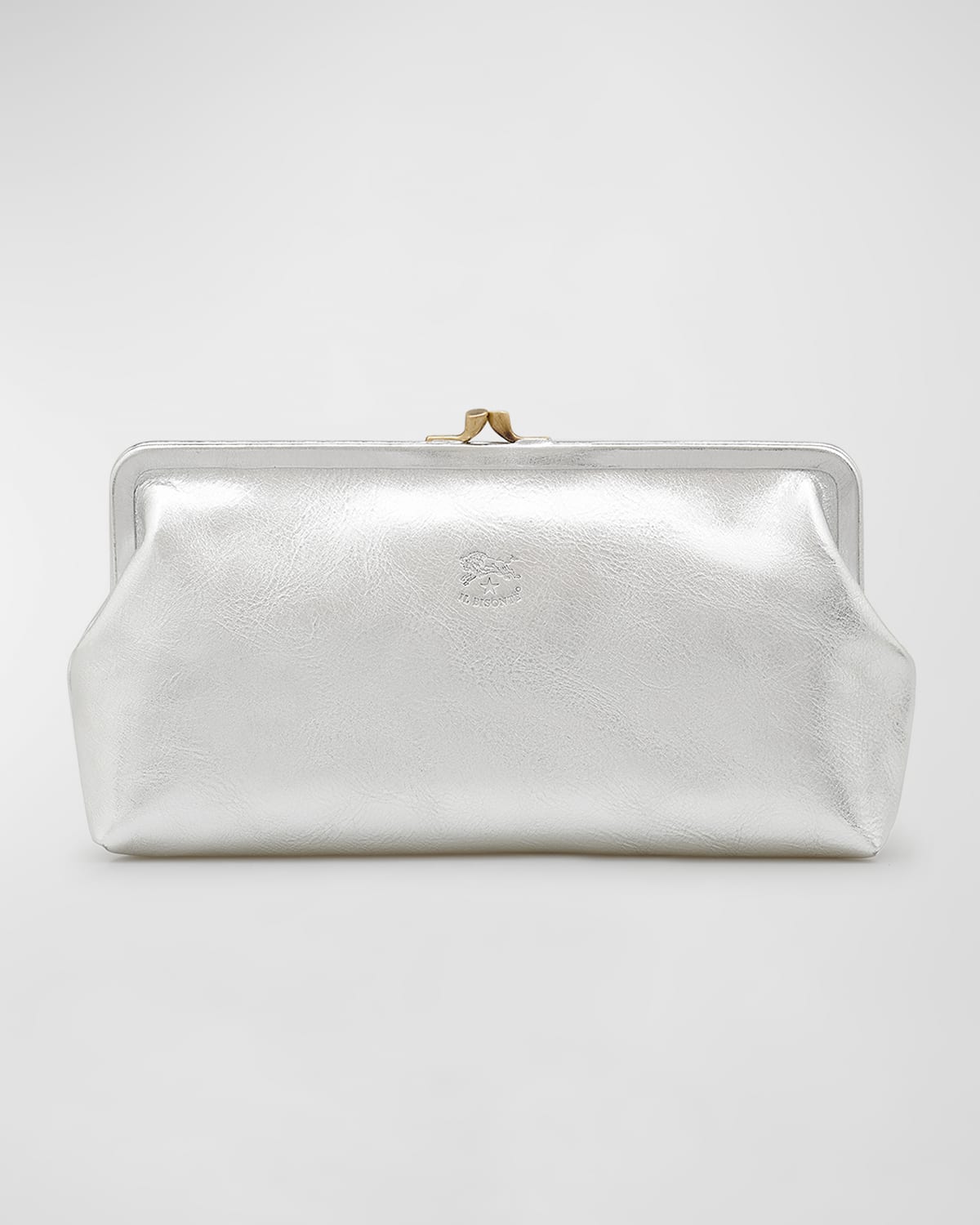 Il Bisonte Classic Vaccjetta Leather Clutch Bag In Silver