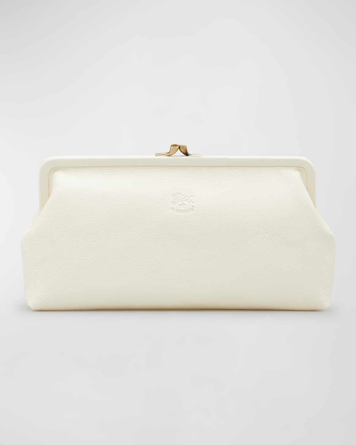 Il Bisonte Classic Vaccjetta Leather Clutch Bag In Ivory