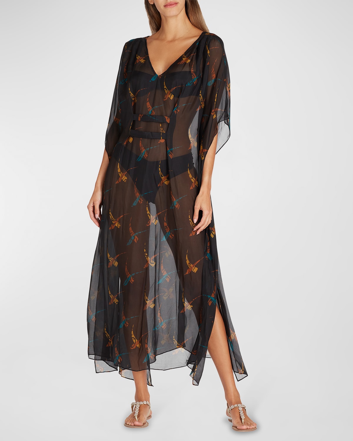 Shop Valimare Florence Maxi Caftan Coverup In Black Print