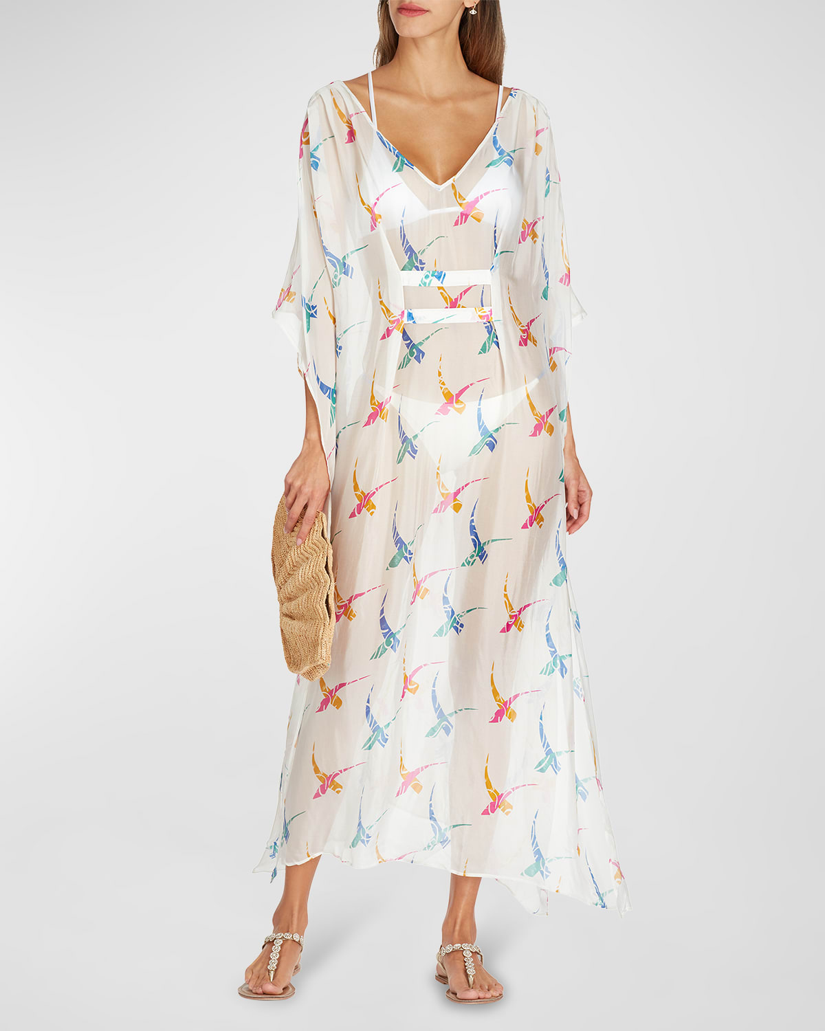 Valimare Women's Florence Abstract Silk-blend Cover-up Maxi Dress In White Print