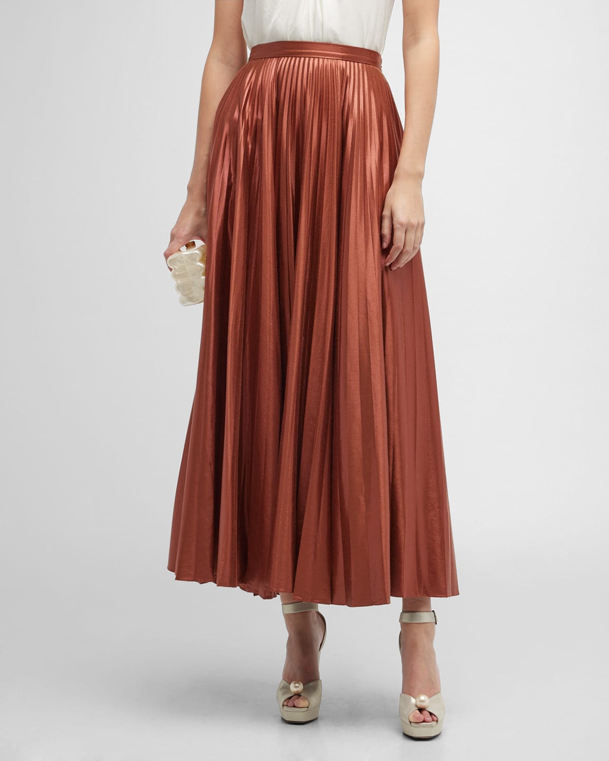 Sif Metallic Pleated Maxi Skirt