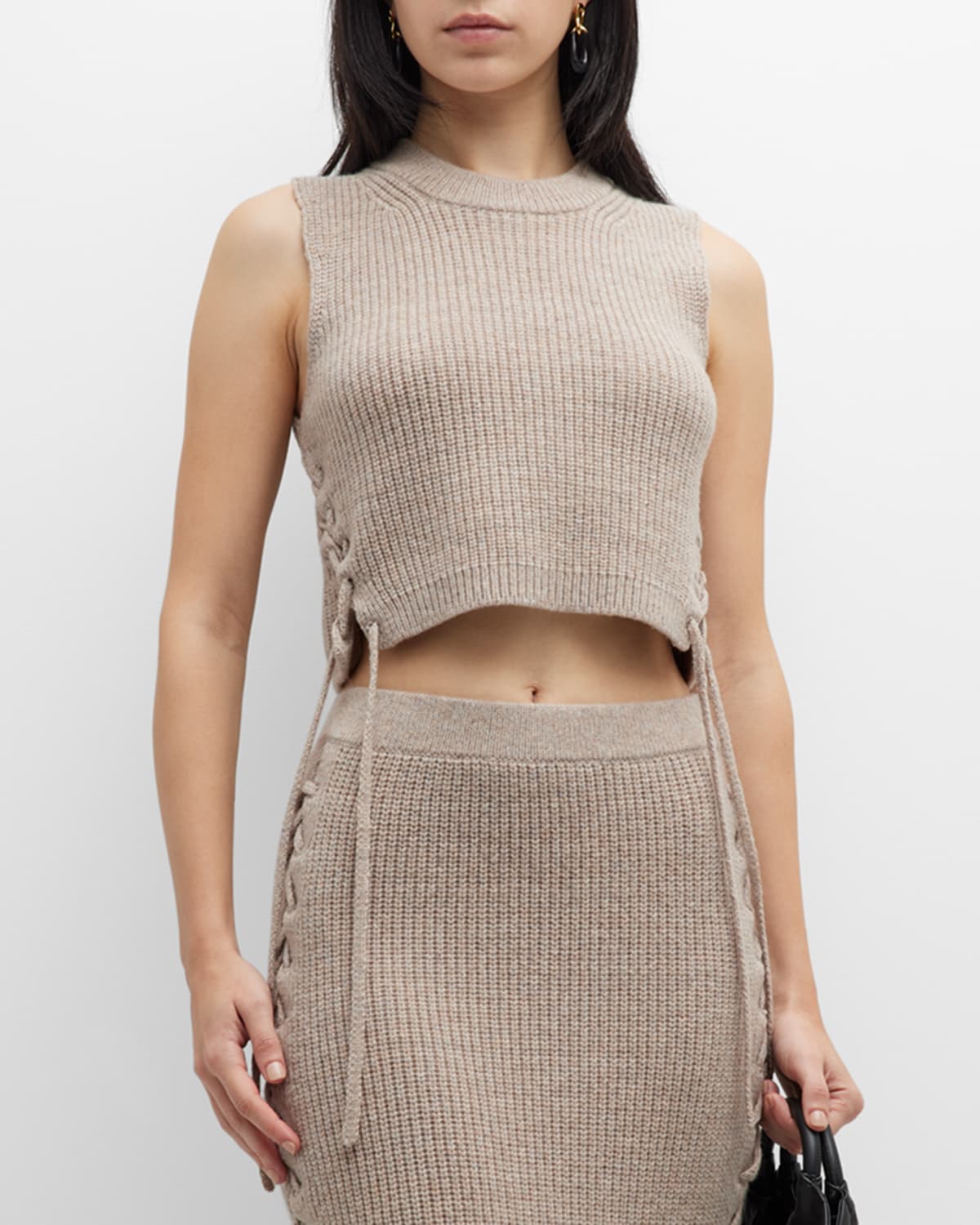 Amani Lace-Up Sides Sleeveless Crop Sweater