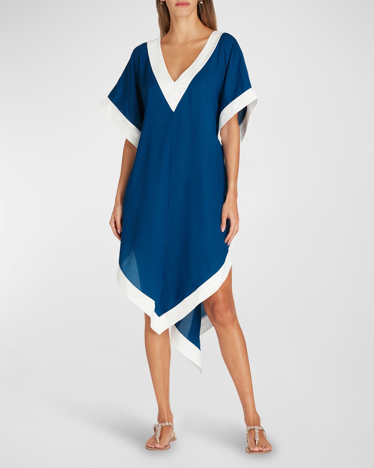 Valimare Aria V-neck High-low Kaftan In Mineral Blue/whit