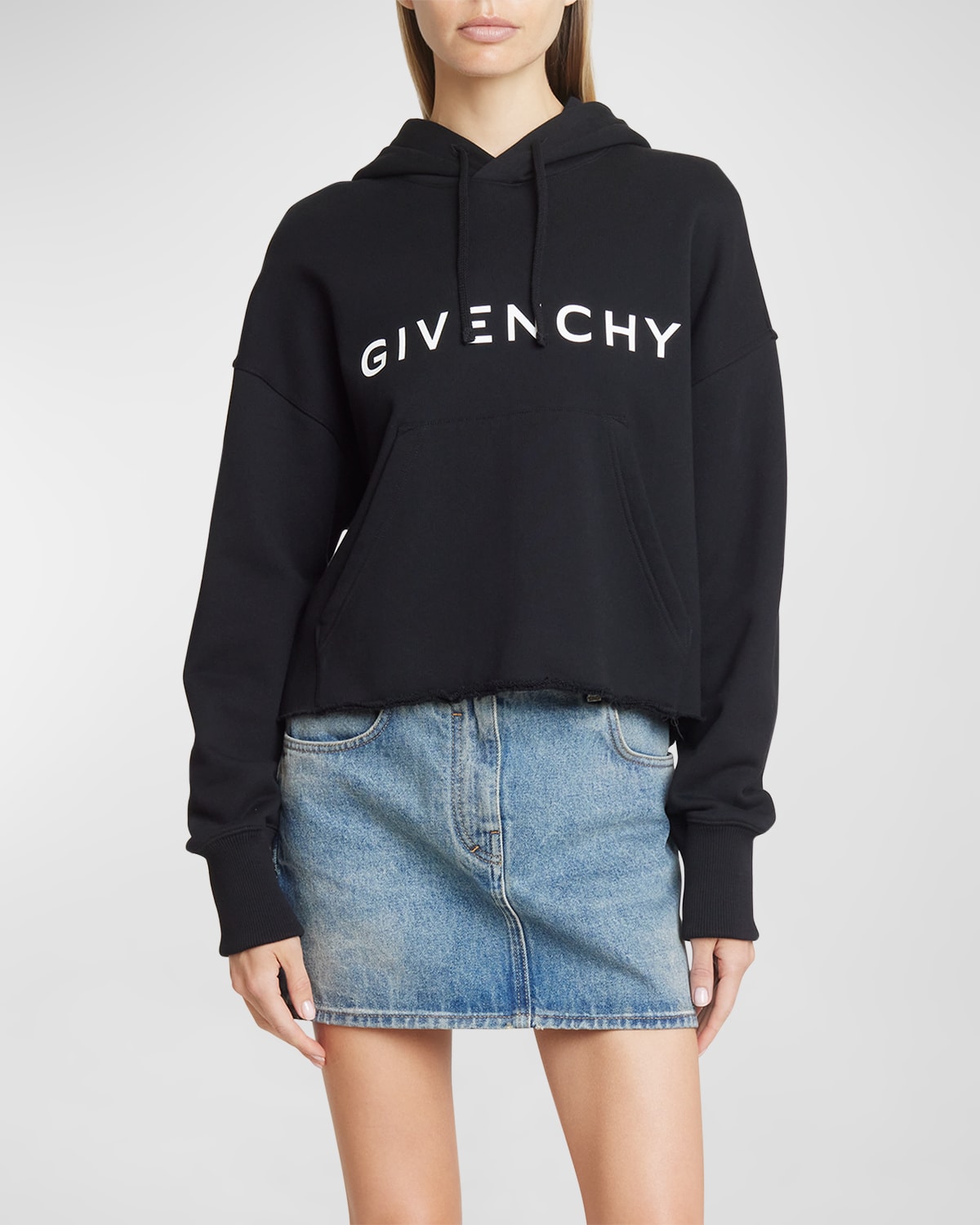 Shop Givenchy Logo-print Crop Hoodie In Black