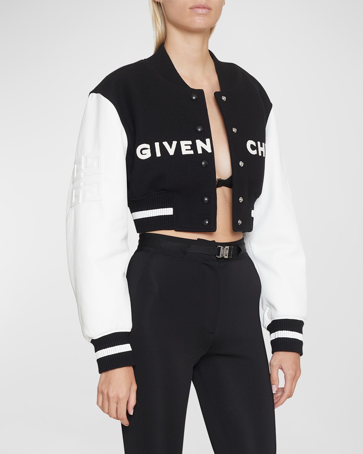 Givenchy Colorblock Cropped Varsity Jacket In Blackwhite