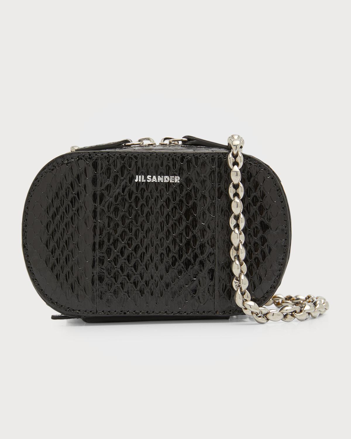 Jil Sander Tradition Mini Snakeskin Chain Crossbody Bag In Black 