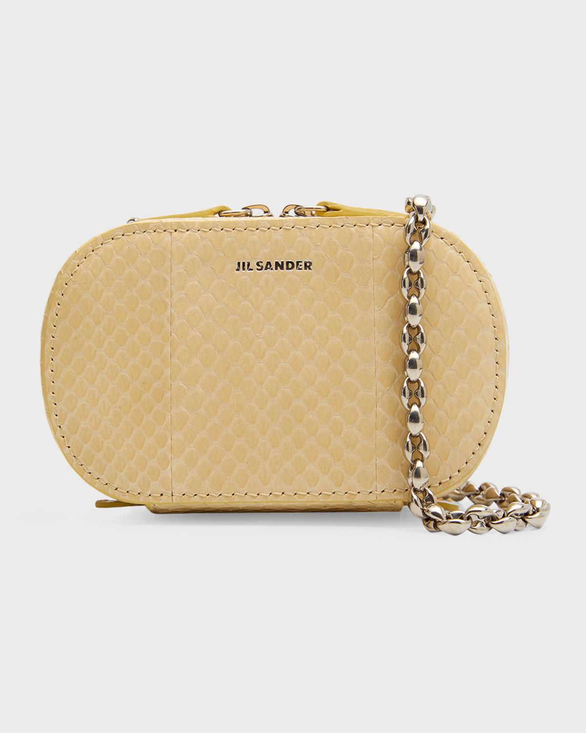 Jil Sander Tradition Mini Snakeskin Chain Crossbody Bag In Avorio 