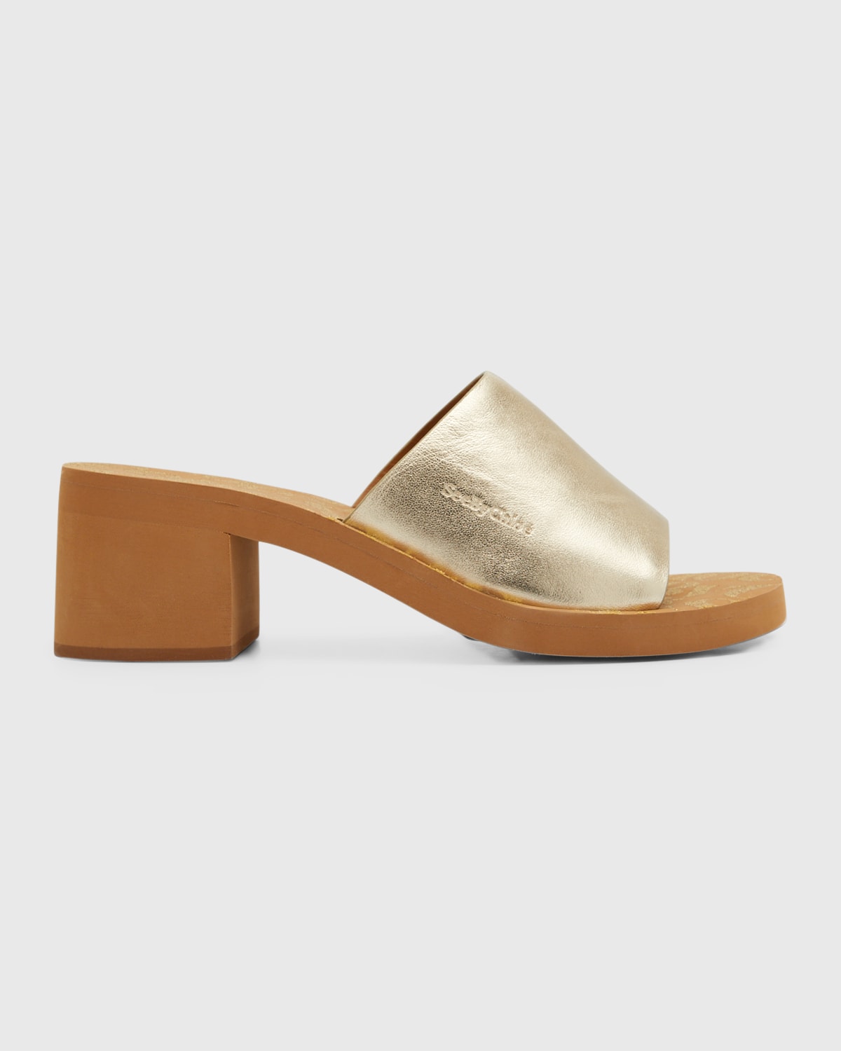 Shop See By Chloé Essie Metallic Slide Sandals In Light Gold