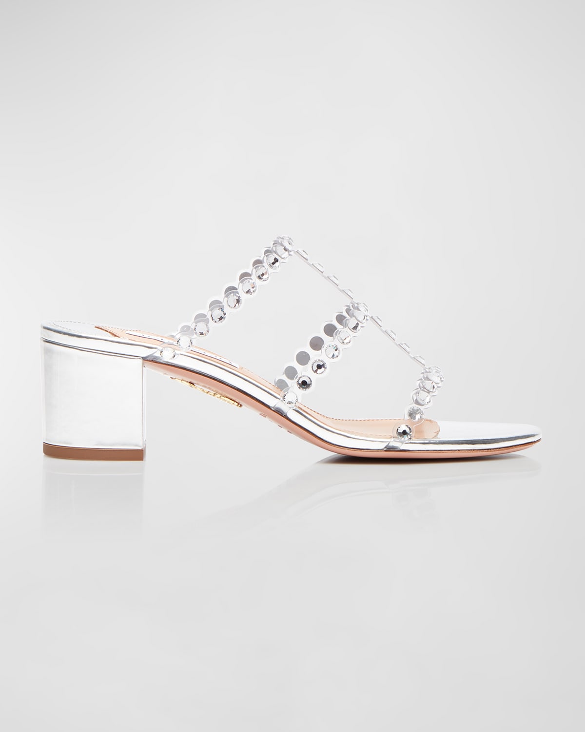 Aquazzura Women's Tequila Embellished Plexi Mules In Silver
