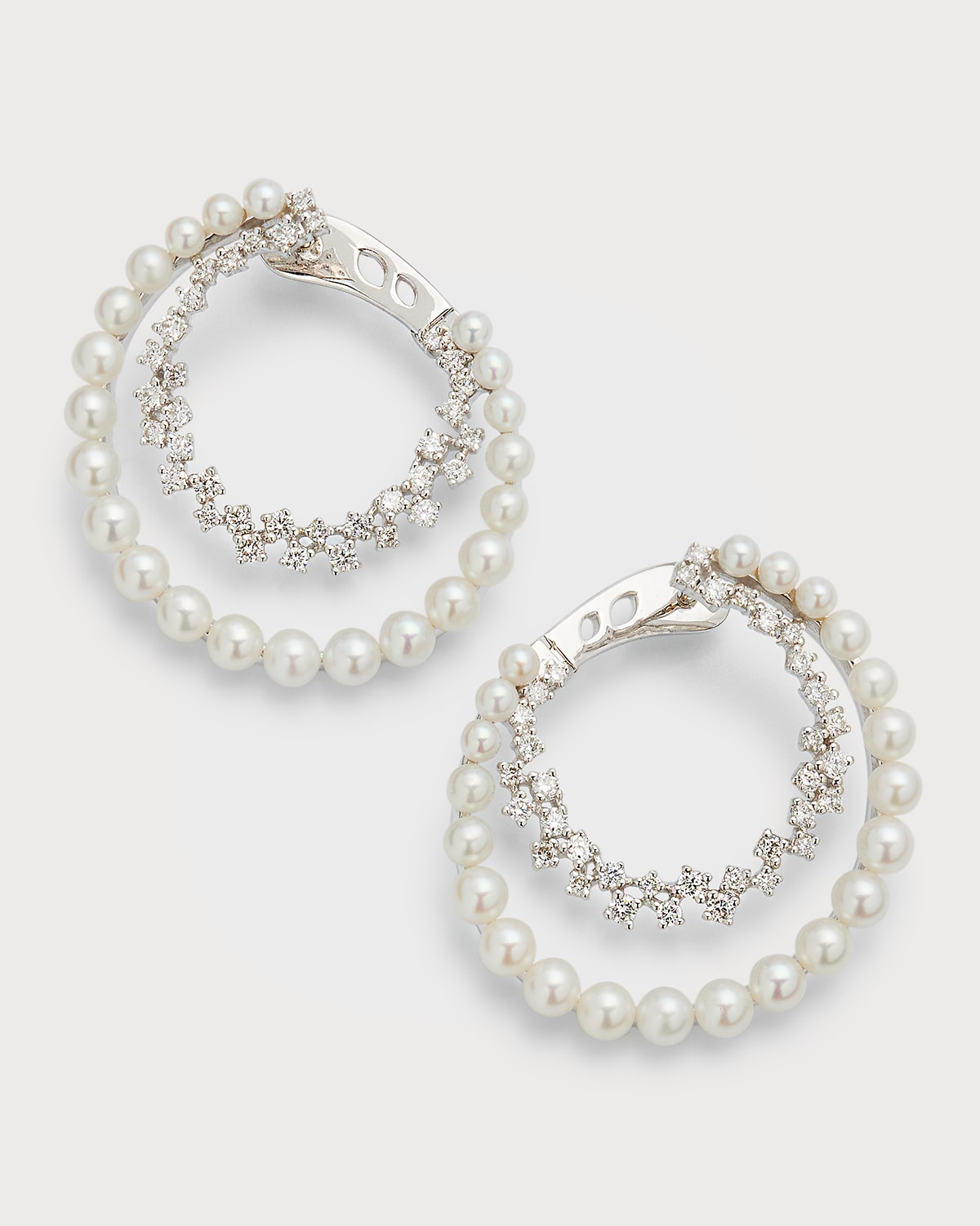 Siena Lasker Diamond And Pearl Hoop Earrings In 14k White Gold