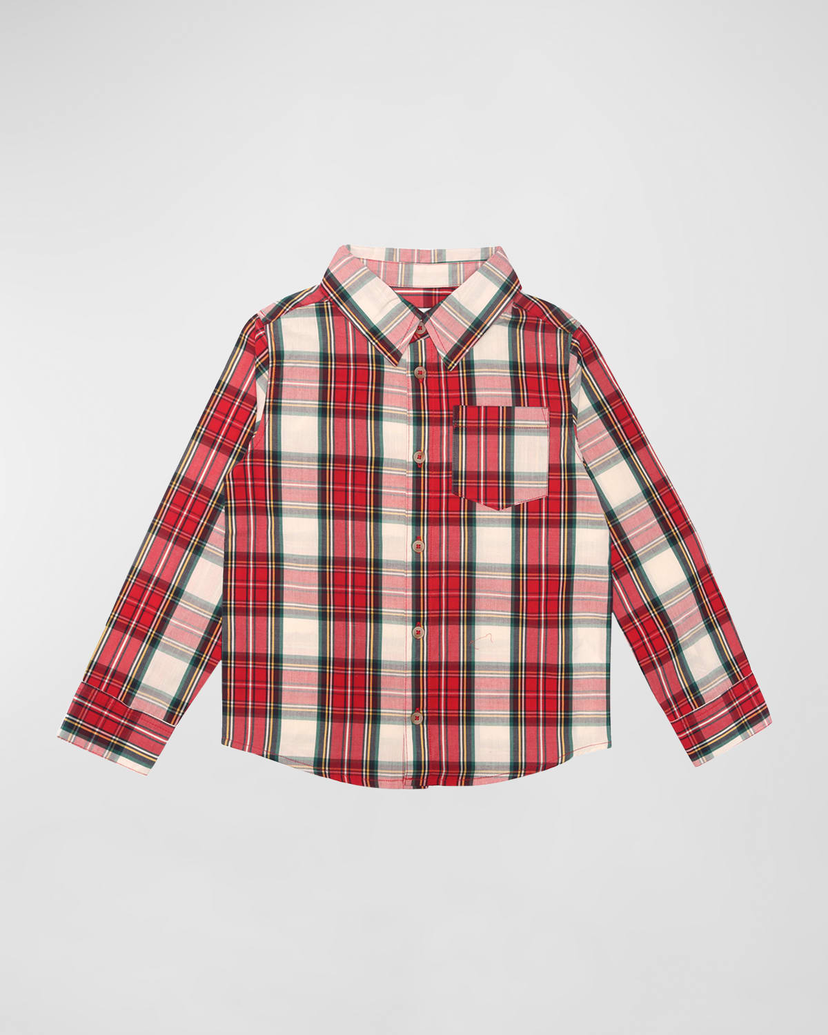 Boy's Red Tartan Poplin Button Down Shirt, Size 3M-8