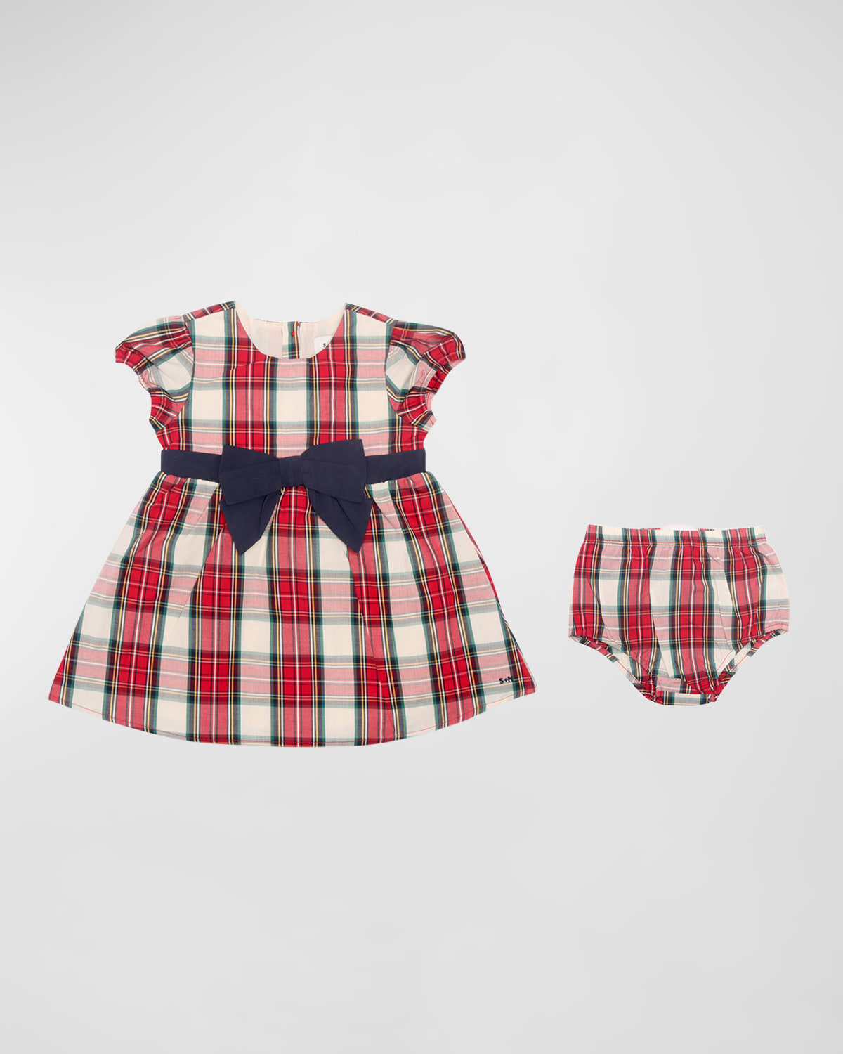 Girl's Evelyn Tartan Holiday Dress W/ Bloomers, Size Newborn-24M