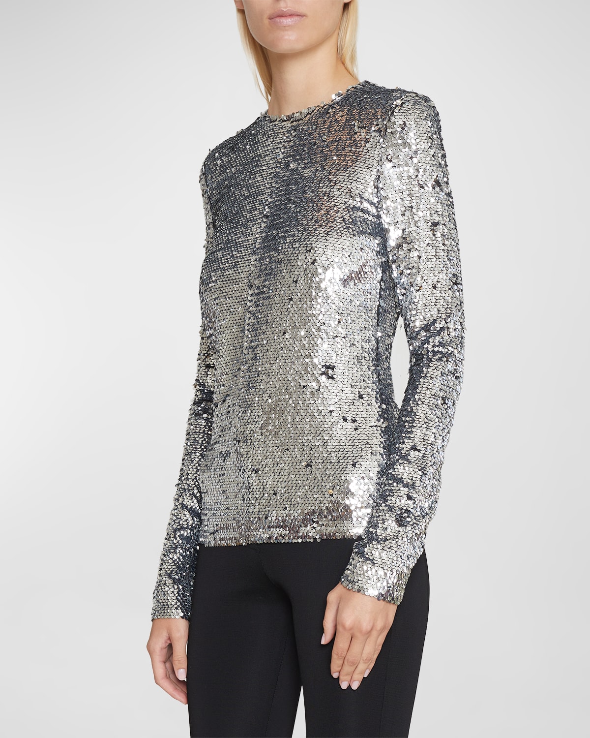 Sequin Embroidered Long-Sleeve Top