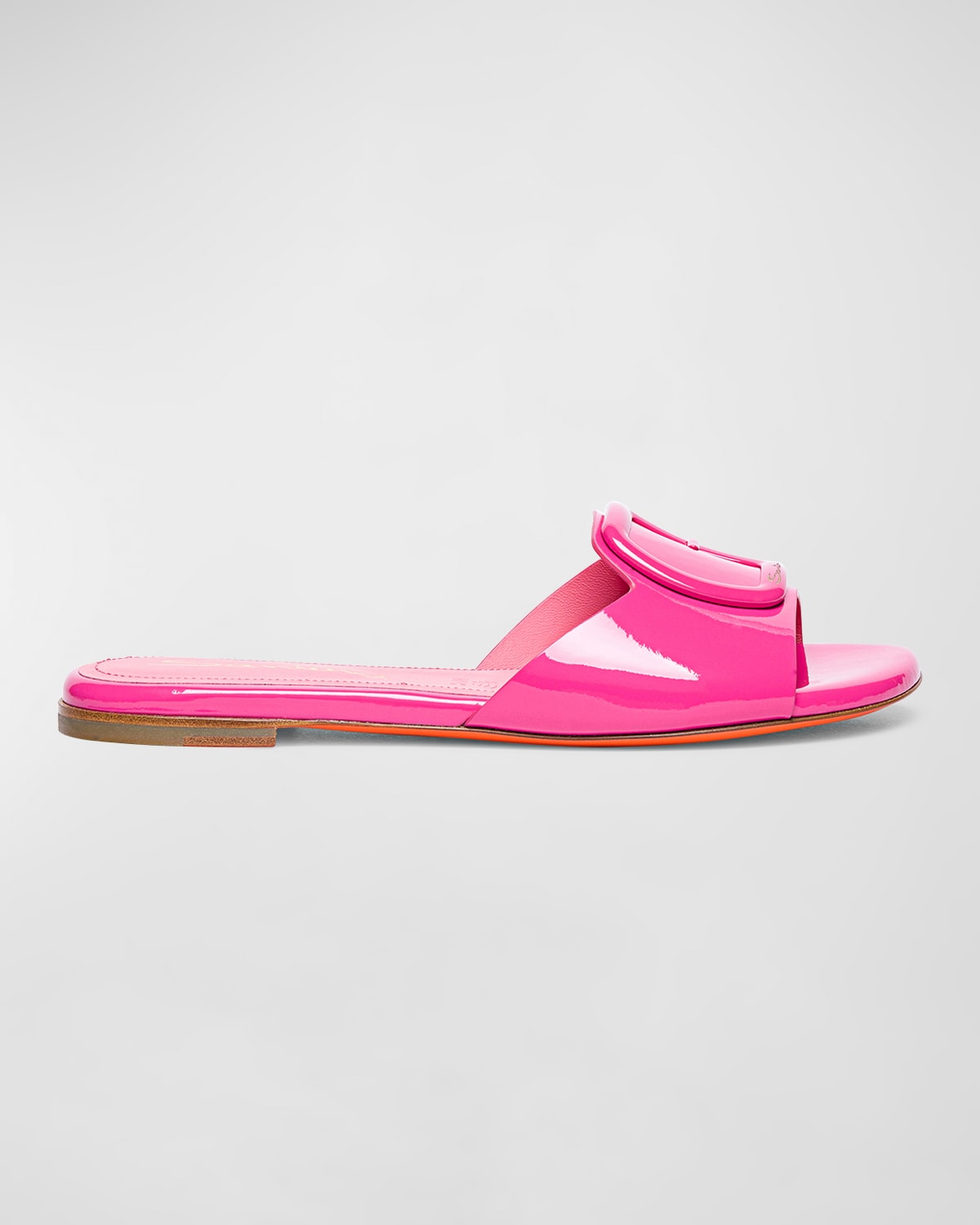 Shop Santoni Apricot Patent Buckle Flat Sandals In Bright Pink