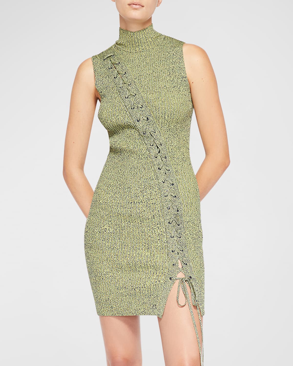 Simkhai Cade Marled Lace-up Turtleneck Tank Mini Dress In Midnight Multi