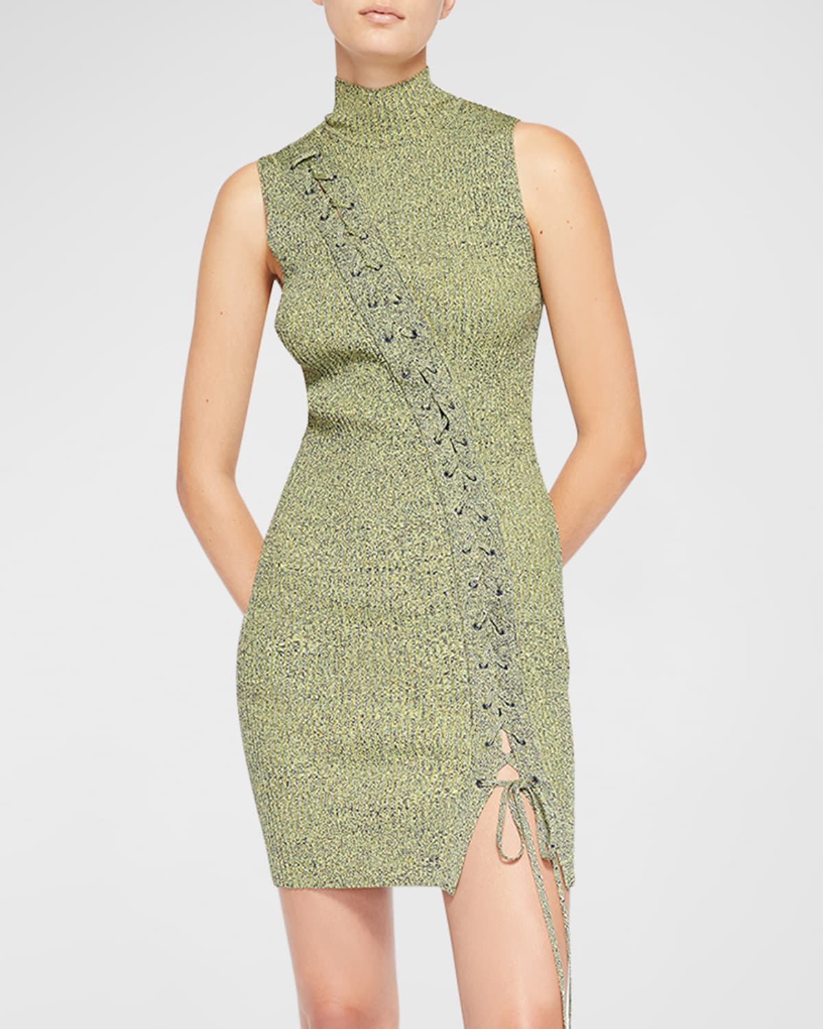 JONATHAN SIMKHAI CADE MARLED LACE-UP TURTLENECK TANK MINI DRESS