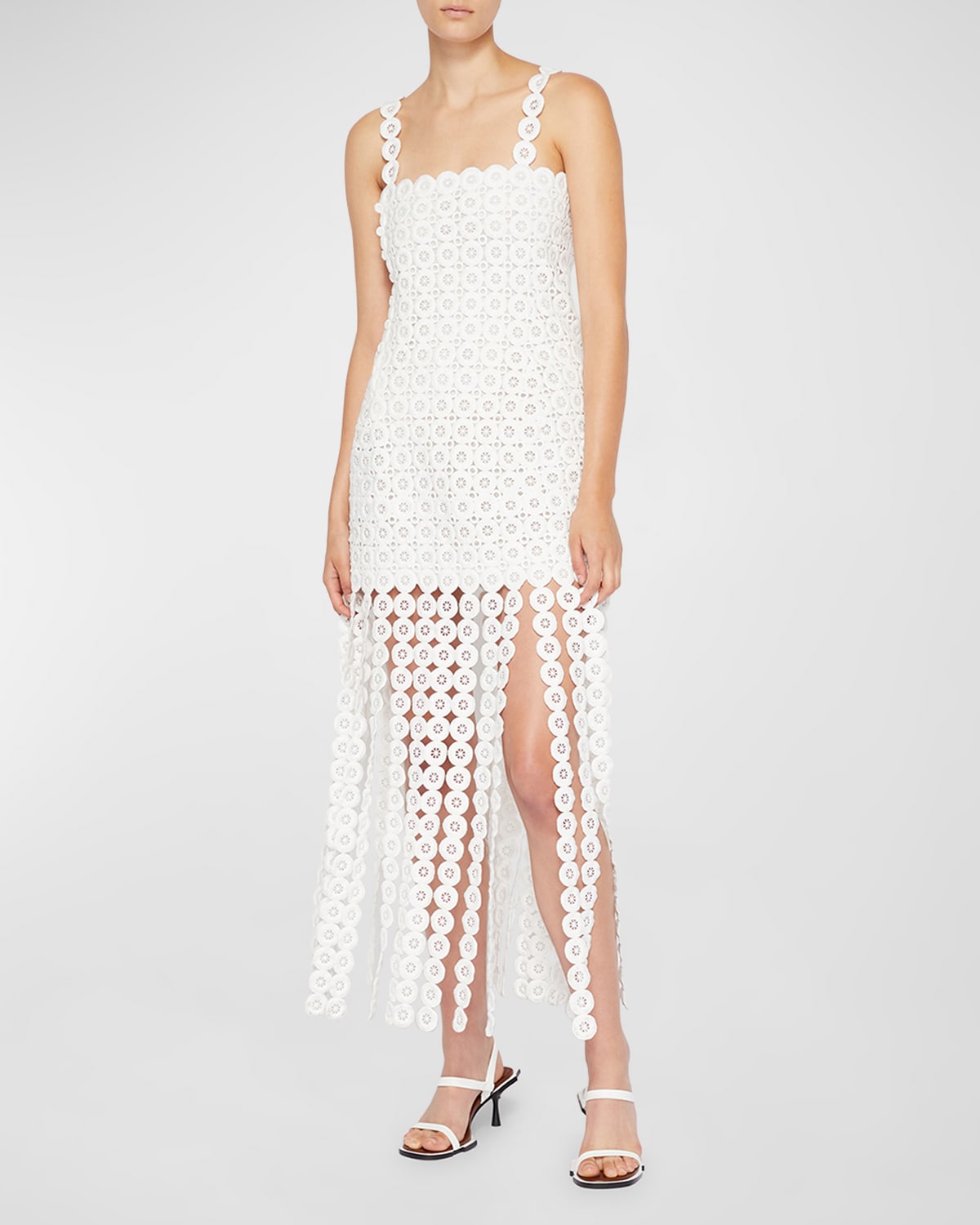 Simkhai Jaycee Circle Lace Fringe Midi Dress In White