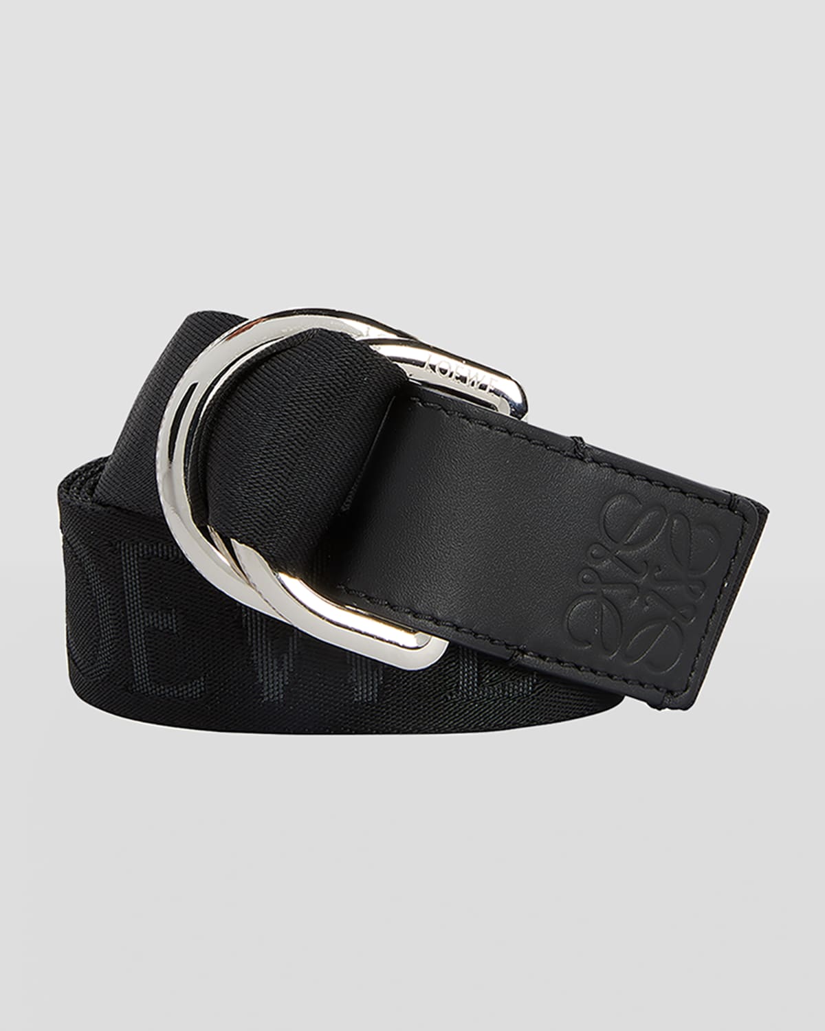 Loewe Men's D-ring Tonal Webbed Logo Belt In Black/palladium