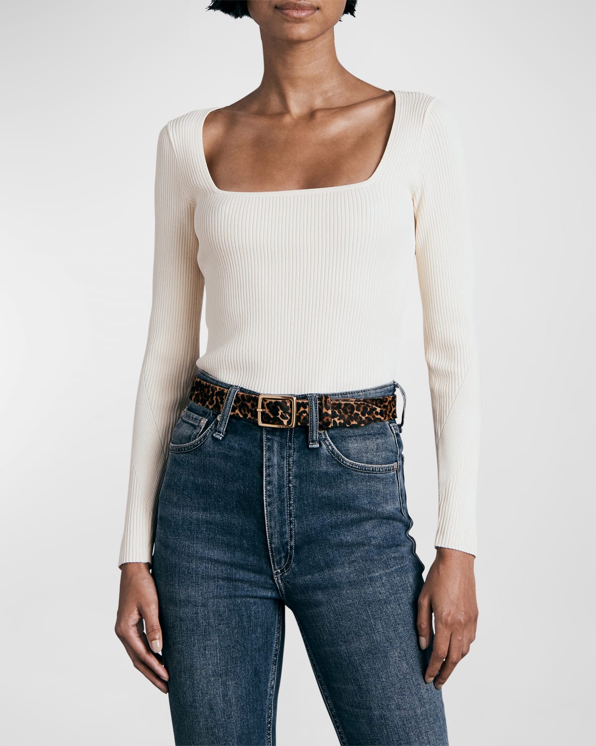 Rag & Bone Asher Square-neck Long Sleeve Tee In Ivory