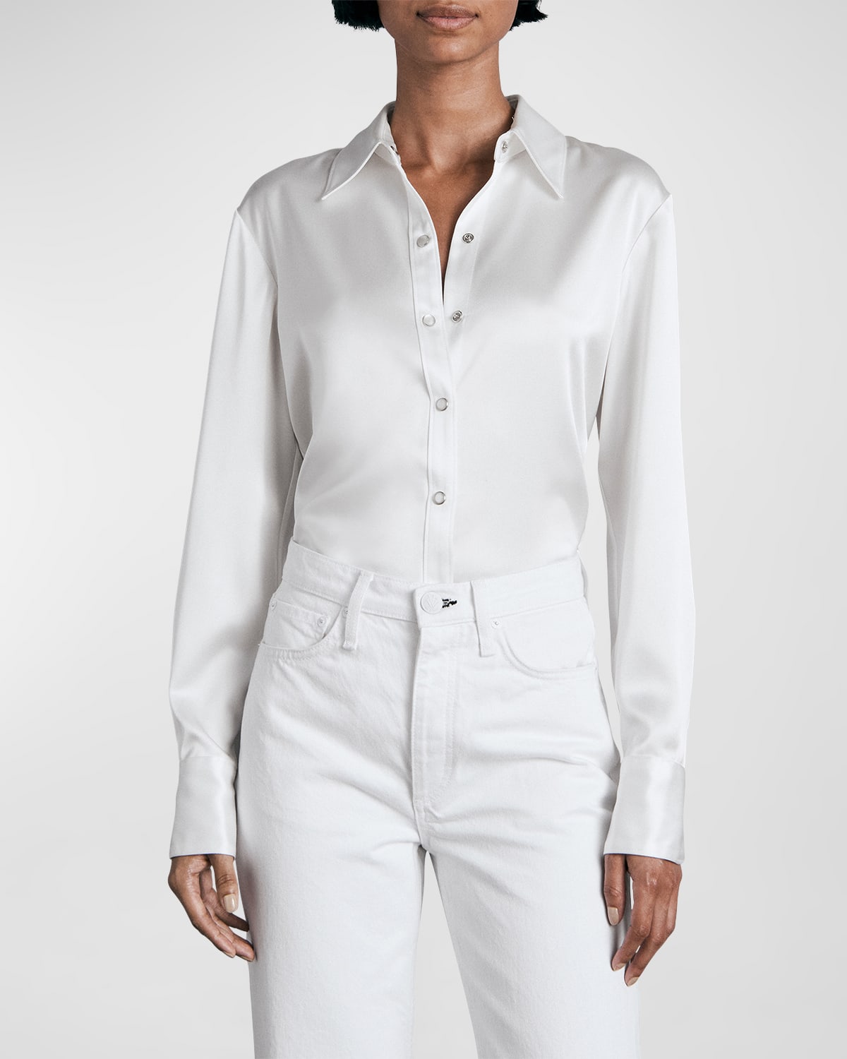 Antonia Satin Snap-Front Shirt