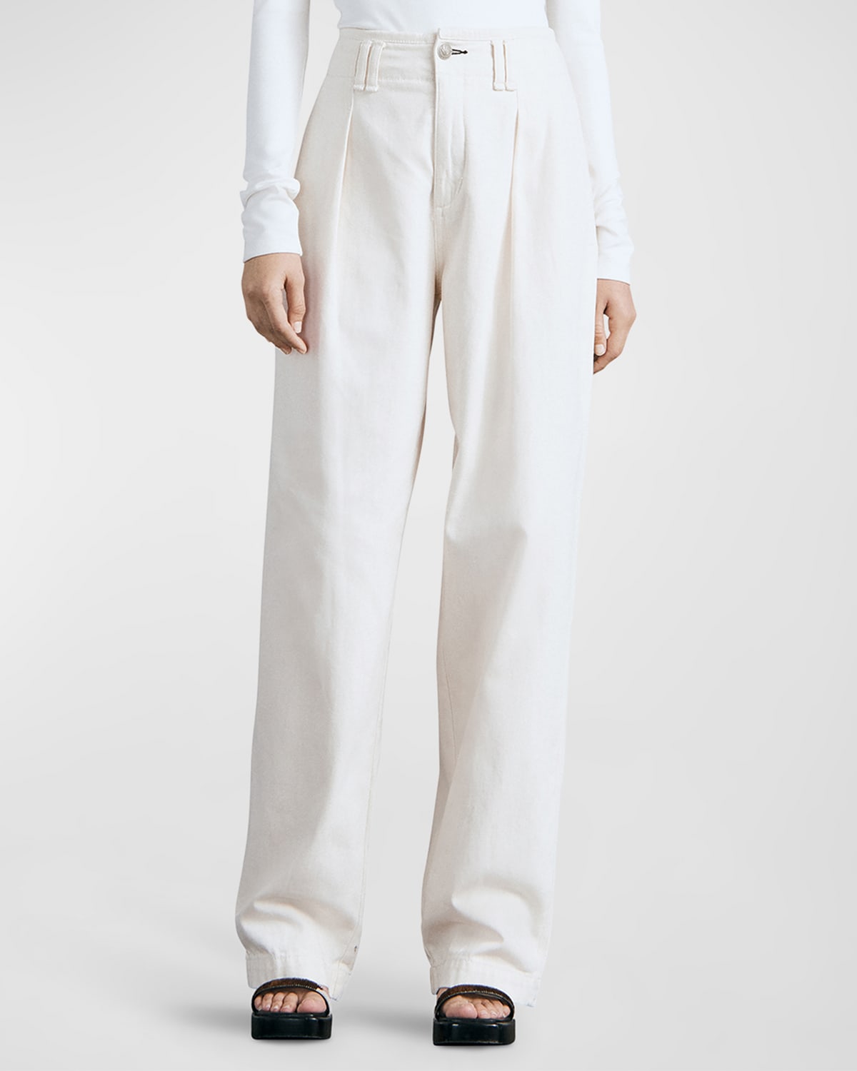 Rag & Bone High-rise Pleated Straight-leg Trousers In Ecru