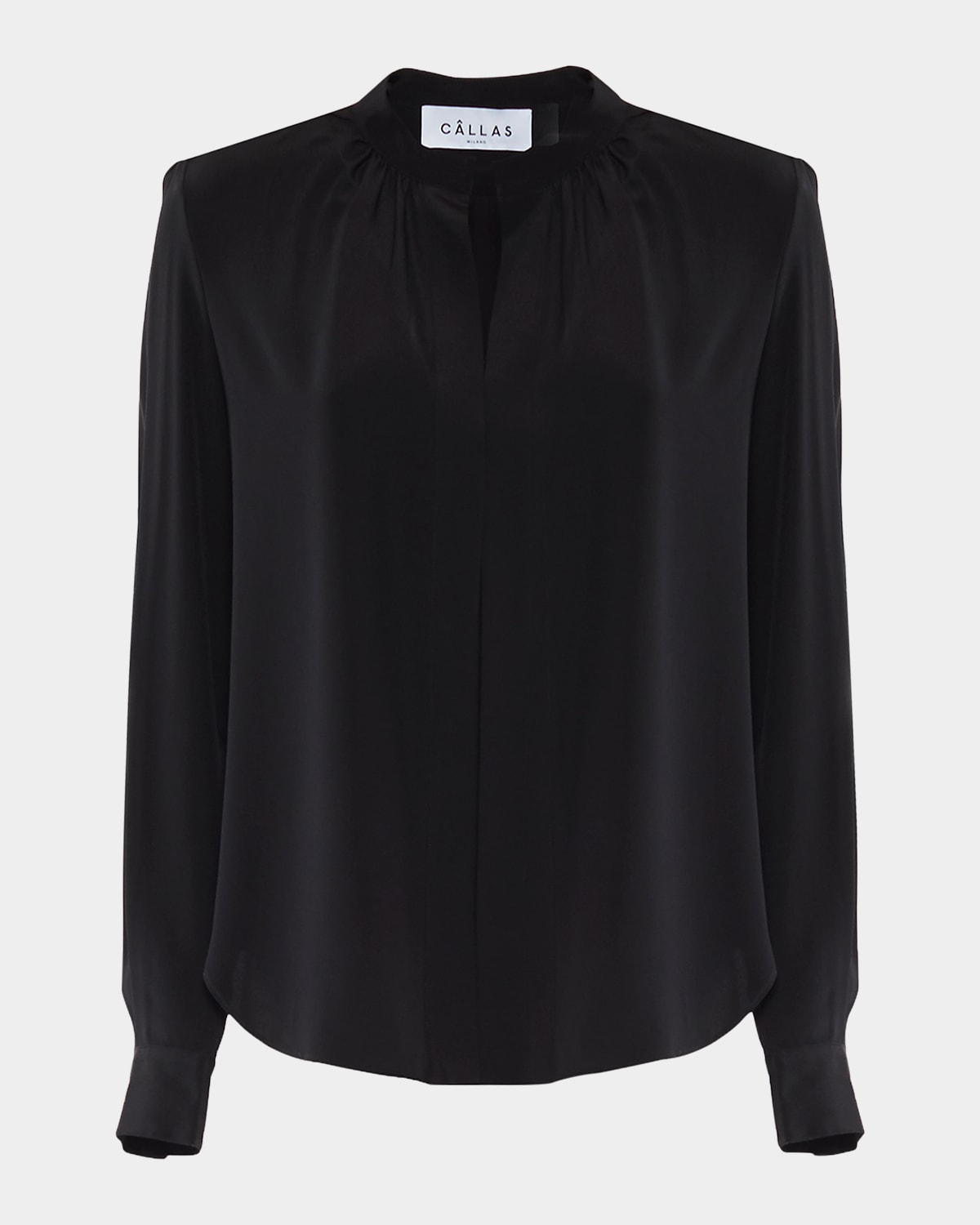 C Llas Olympia Ruched Long-sleeve Cotton Blouse In Black