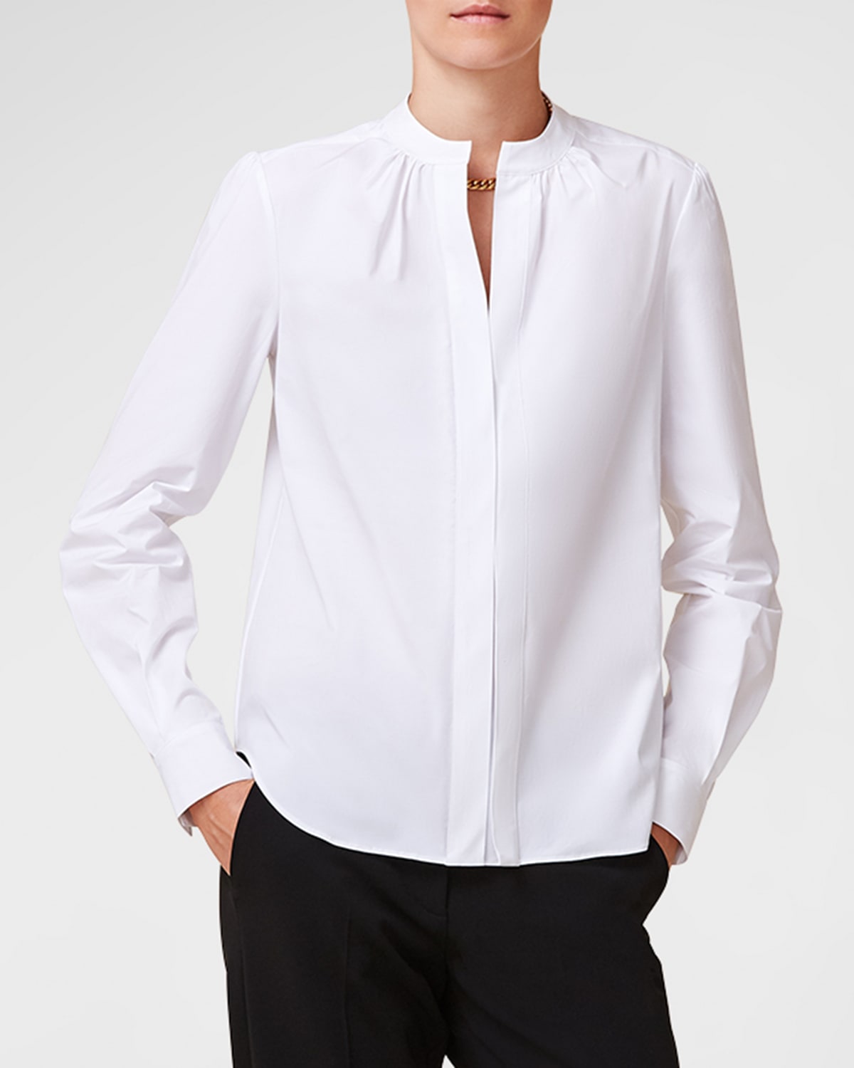 Olympia Ruched Long-Sleeve Cotton Blouse